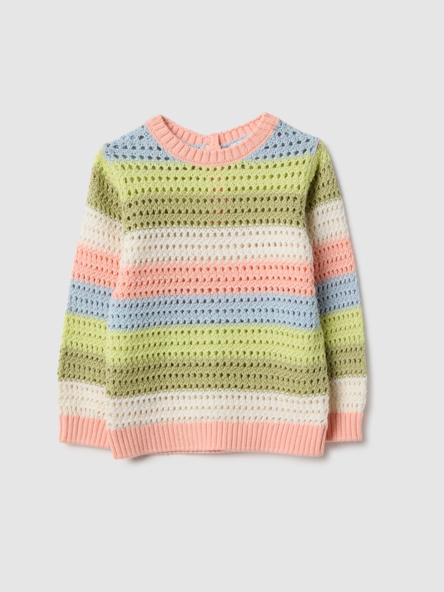 Multicolour pure cotton perforated jumper for girls_0