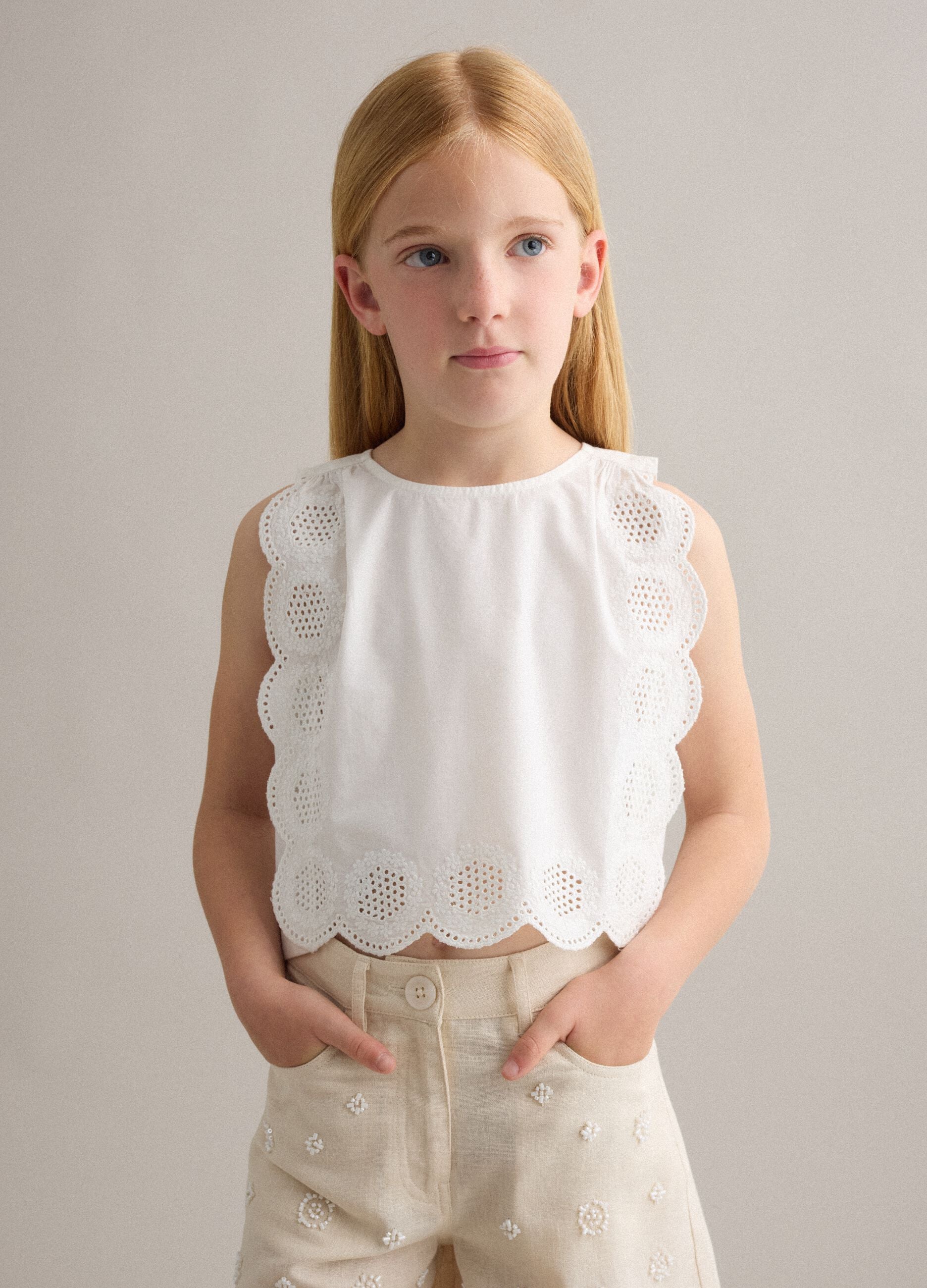 White pure cotton top with scalloped trim