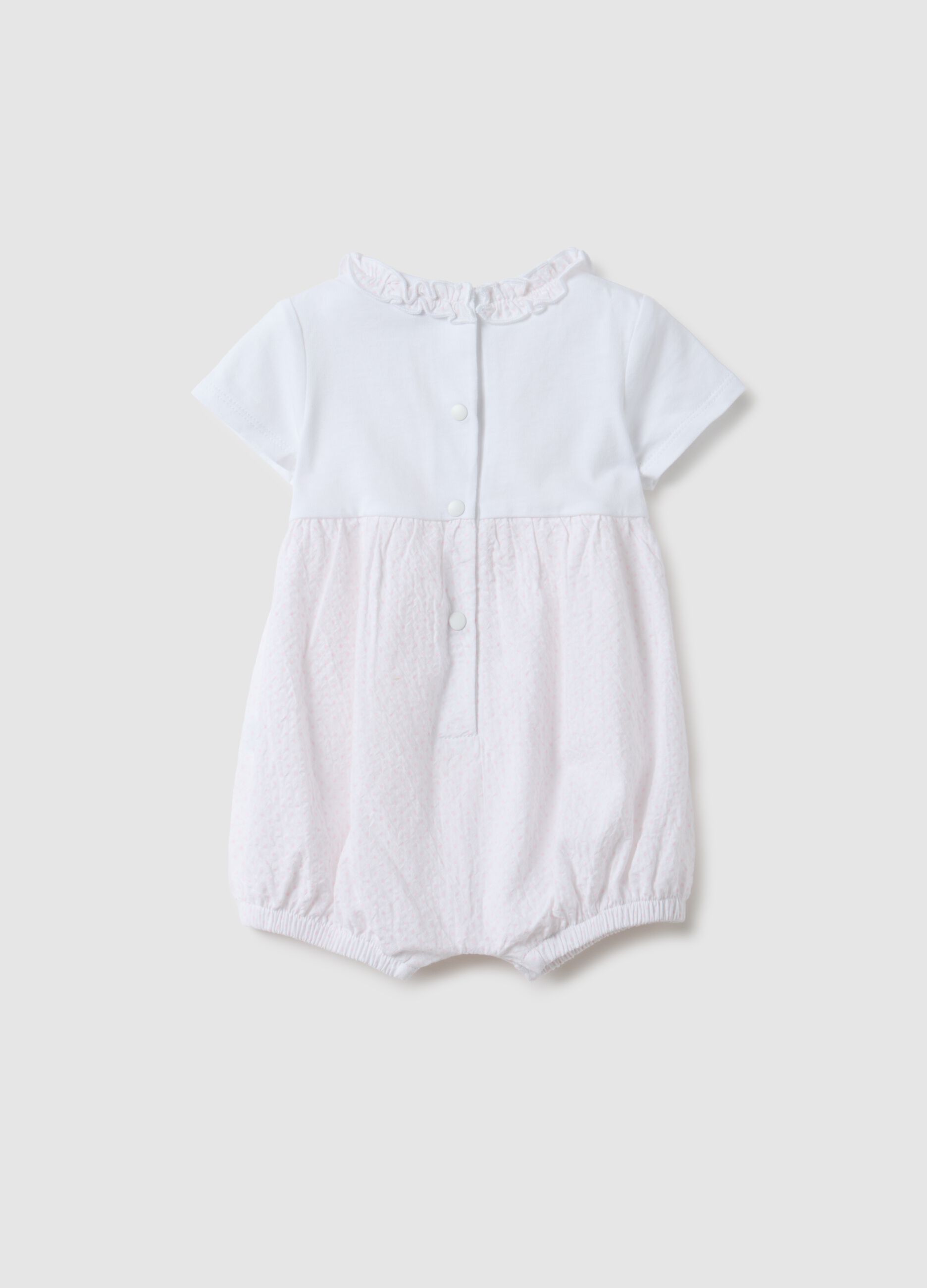 Multicoloured pure cotton baby girl's romper with a ruffled collar