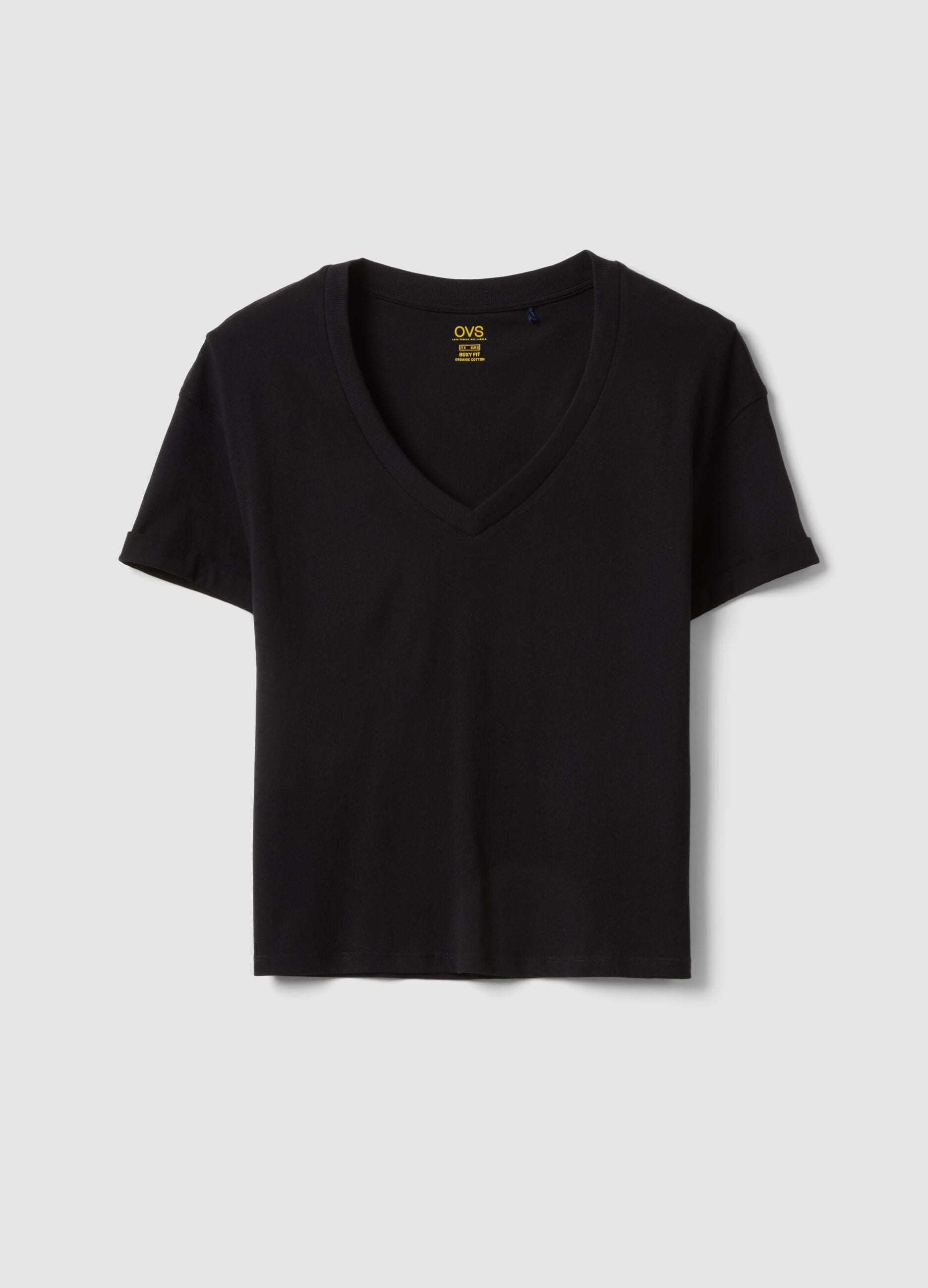 Black 100% cotton V-neck relaxed-fit T-shirt