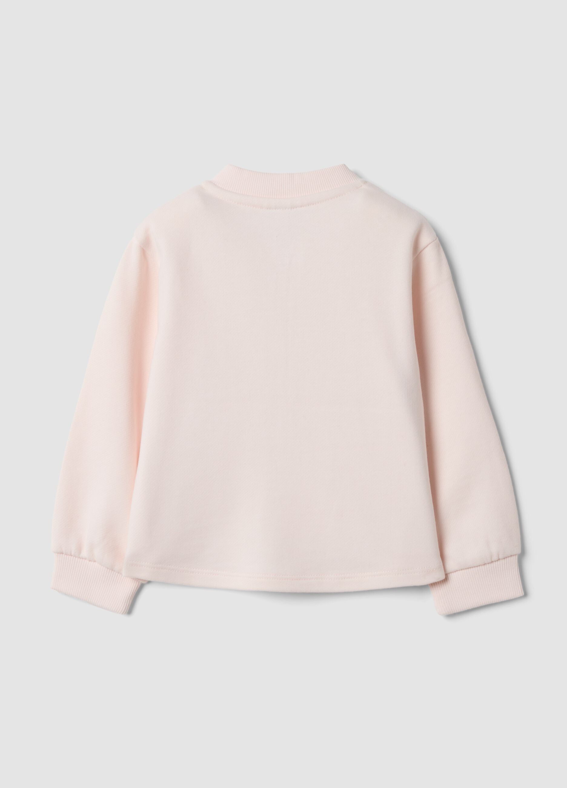Pink pure cotton sweatshirt with crew neck and zip