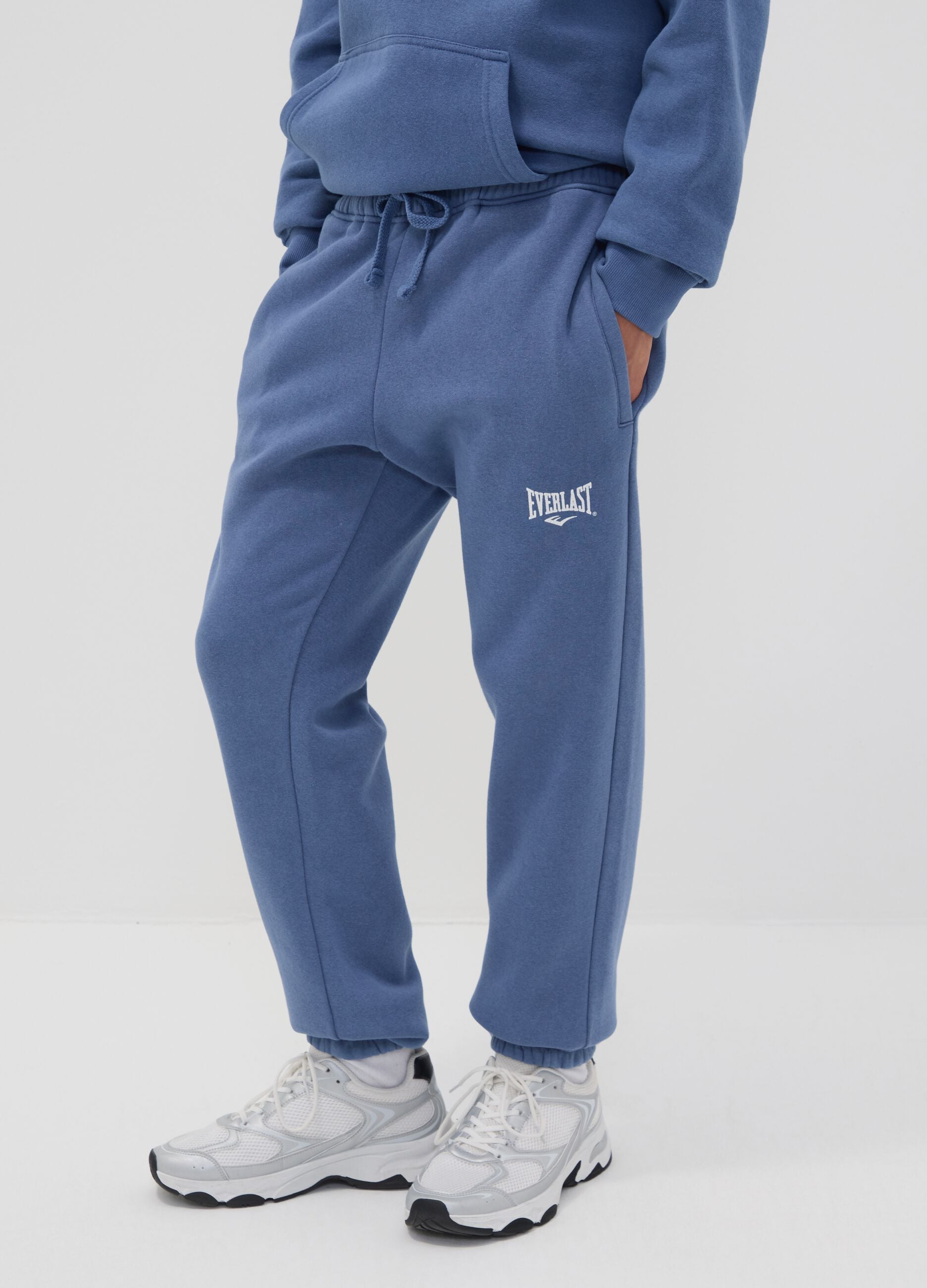 Blue cotton-blend joggers with logo