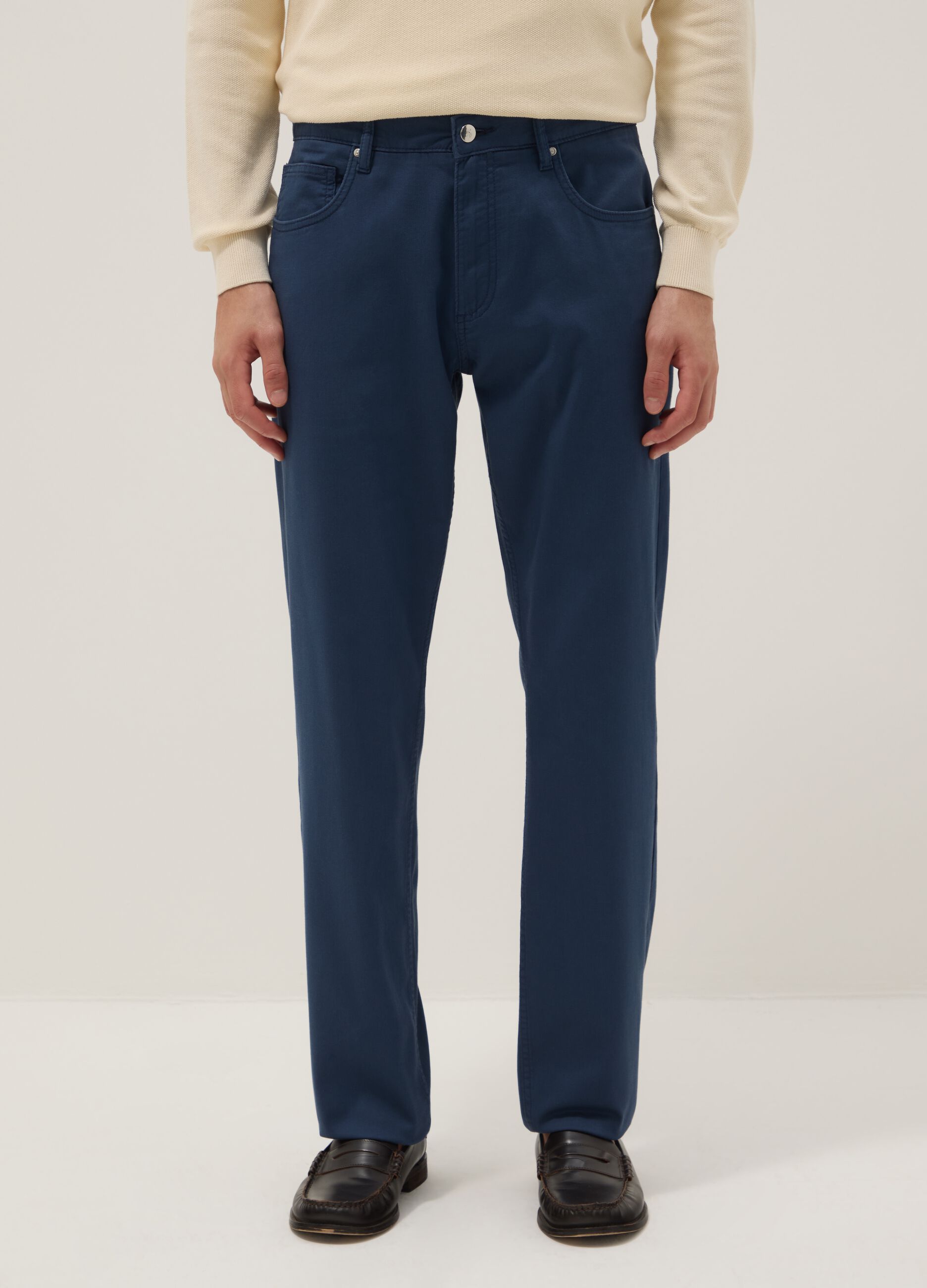 Blue stretch cotton regular fit trousers