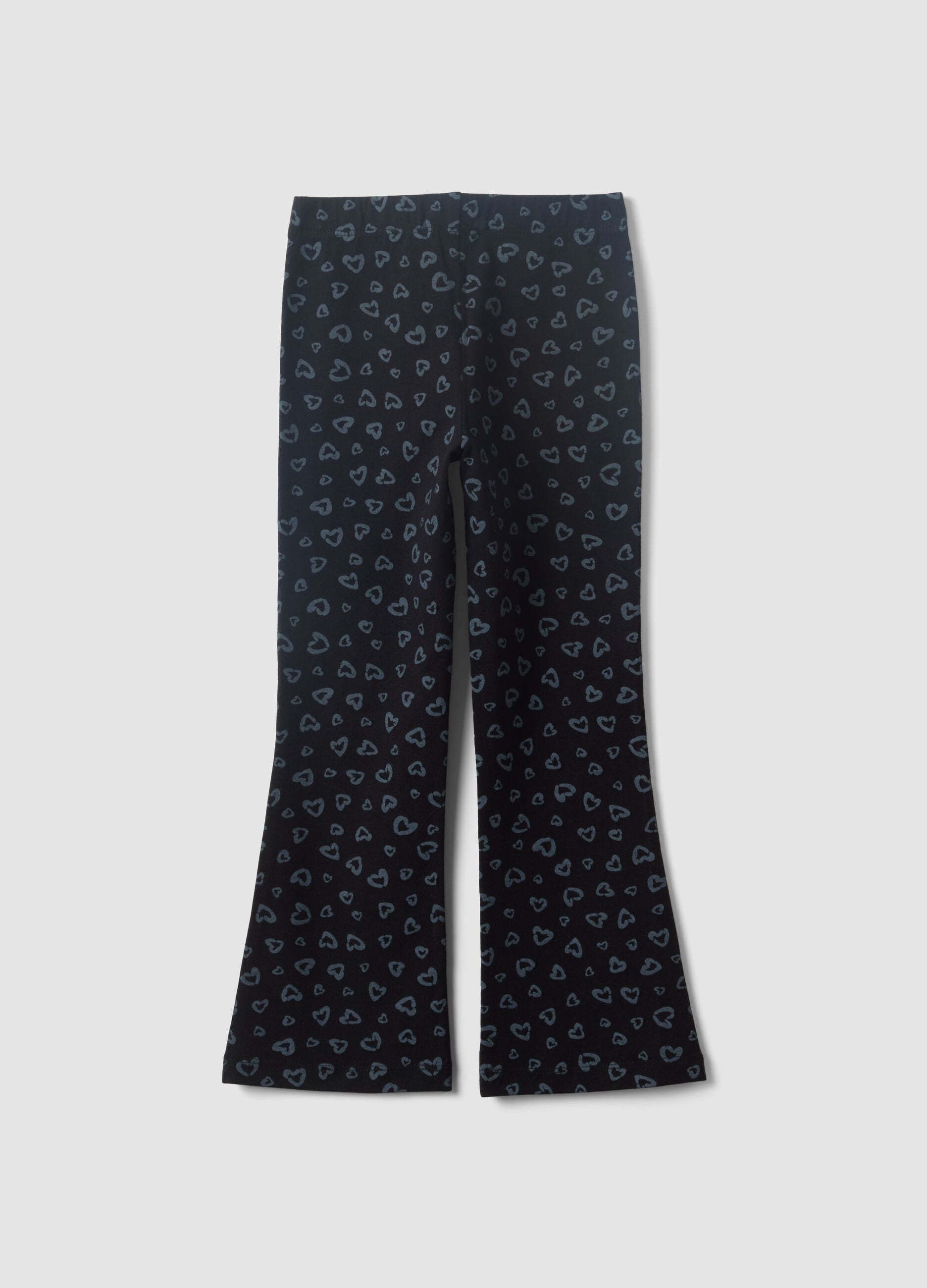 Black skinny organic cotton leggings with heart print for girls