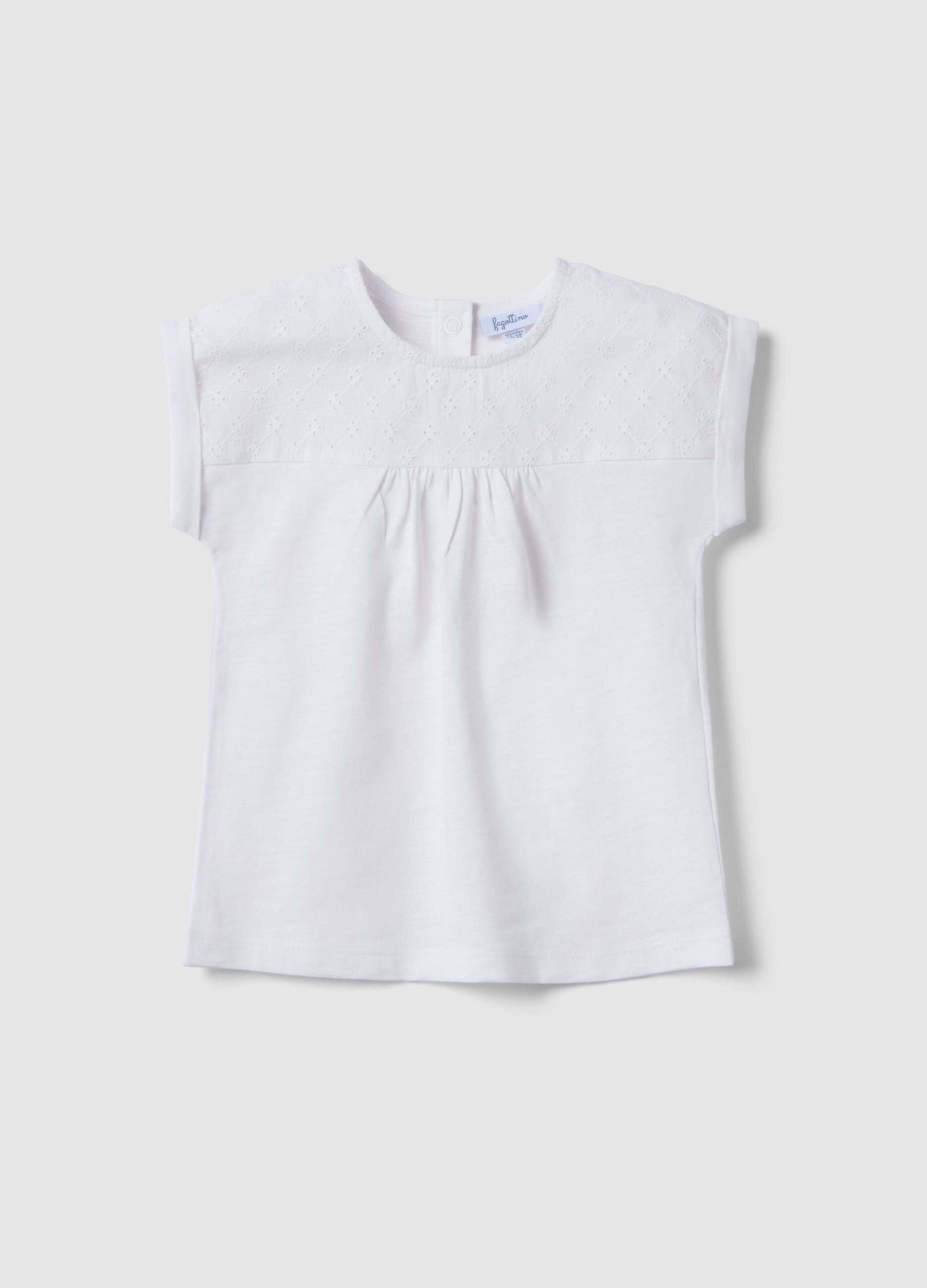 White pure cotton T-shirt for girls, regular fit with embroidery