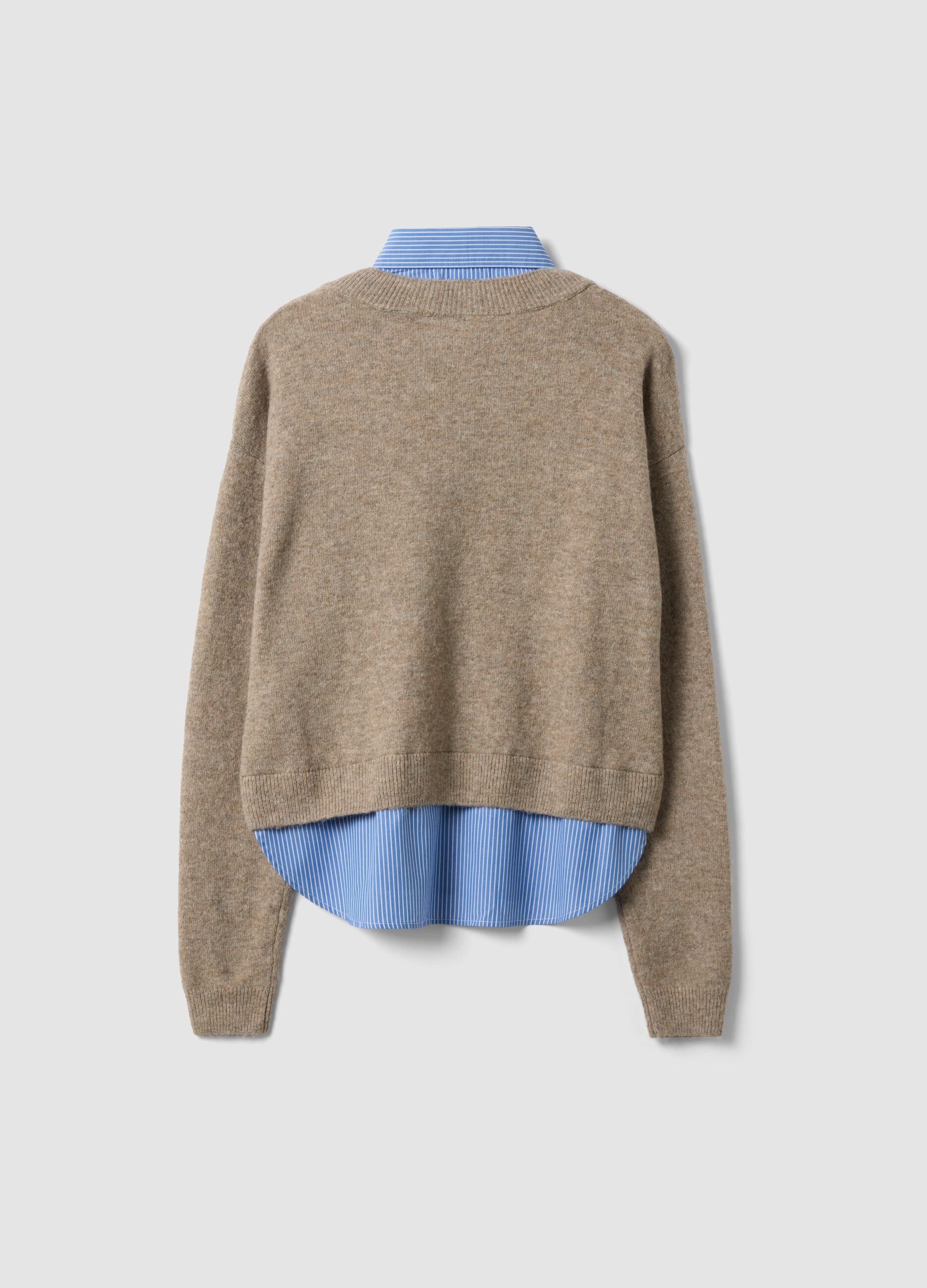 Beige V-neck viscose-blend jumper