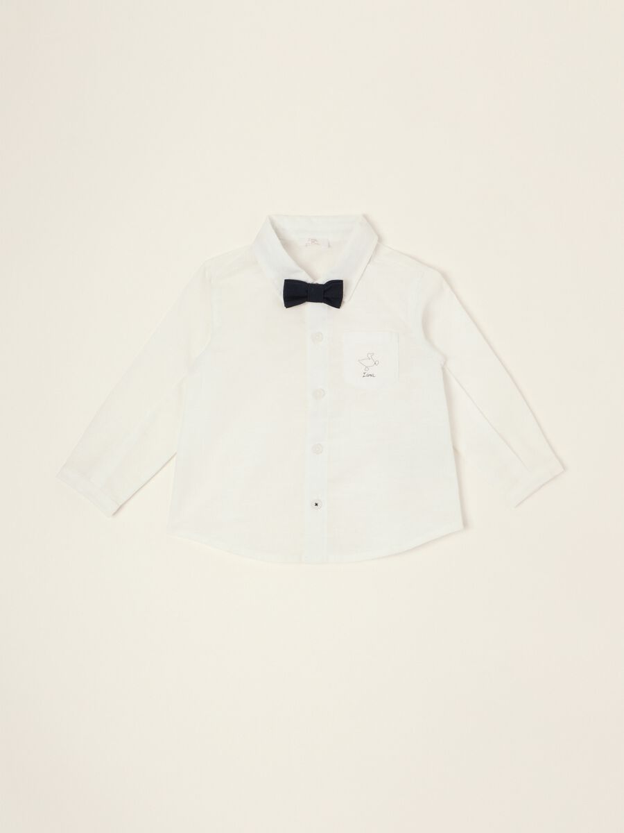 Camicia bianca a maniche lunghe in misto cotone e lino_0
