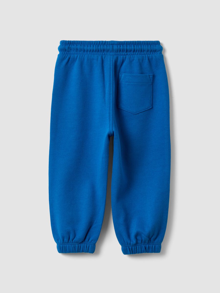 Blue organic cotton jogger trousers with drawstring for boys_1