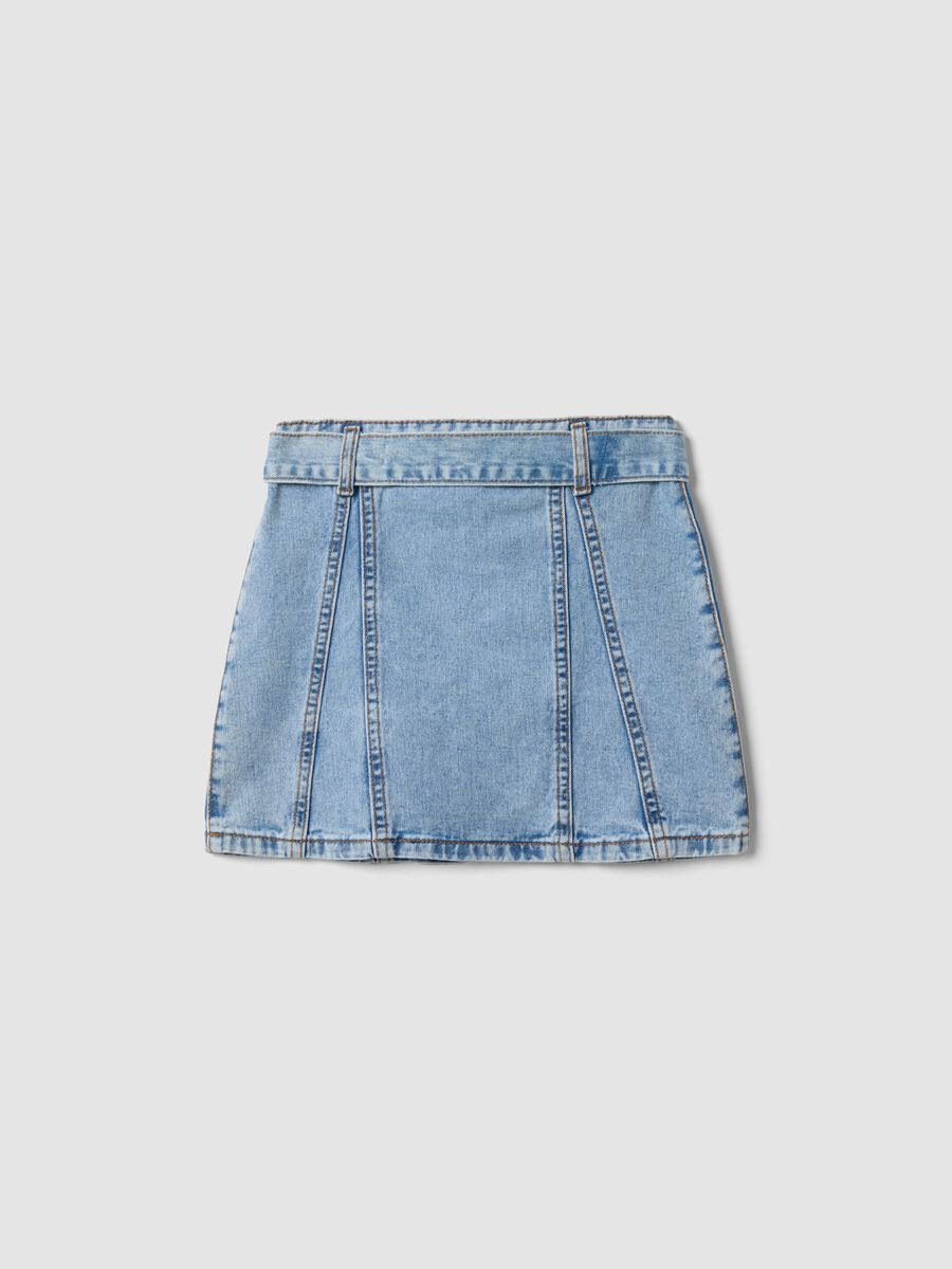 Light blue denim skirt in pure cotton with matching belt for girls_1