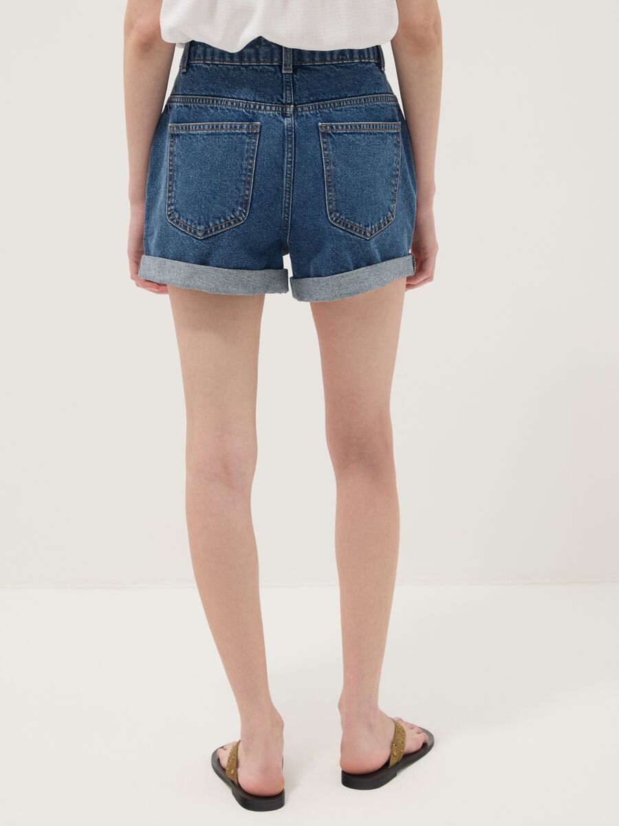 Blue pure cotton denim shorts_3