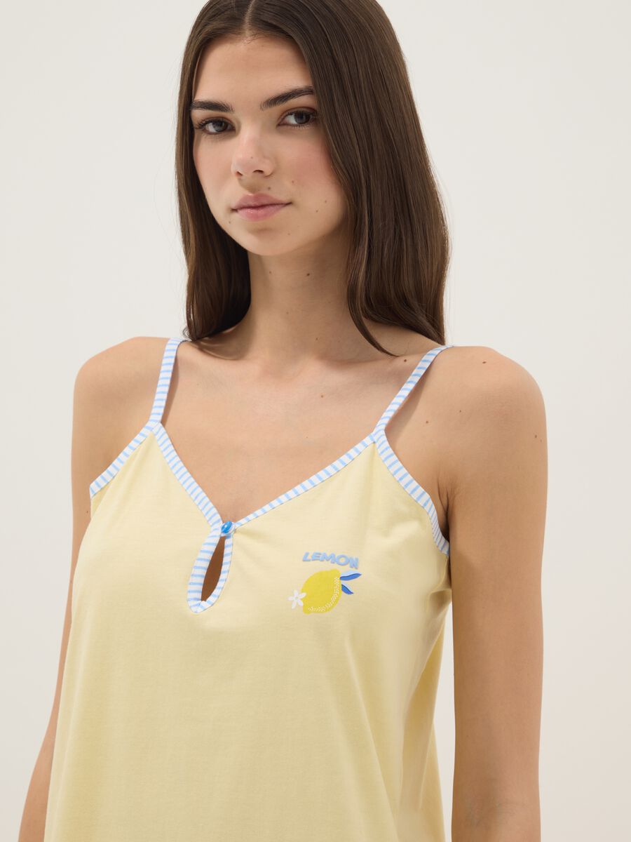 Camicia da notte gialla in puro cotone con spalline sottili_3