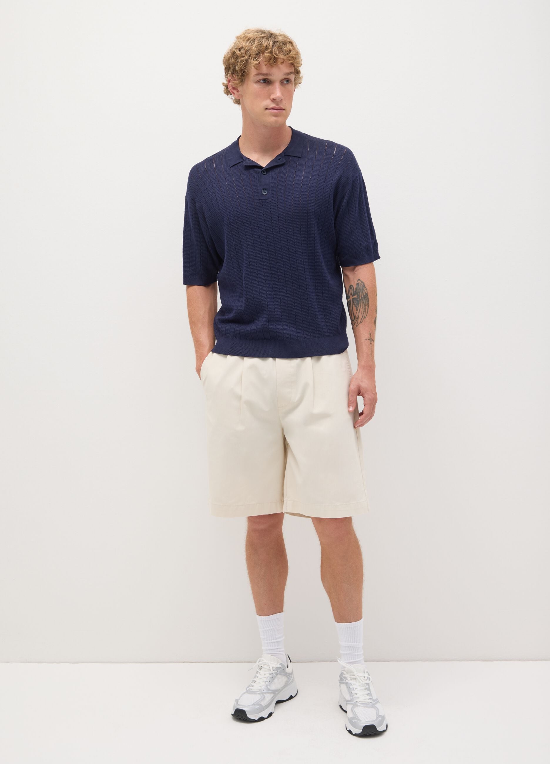 Men's beige baggy shorts in 100% cotton