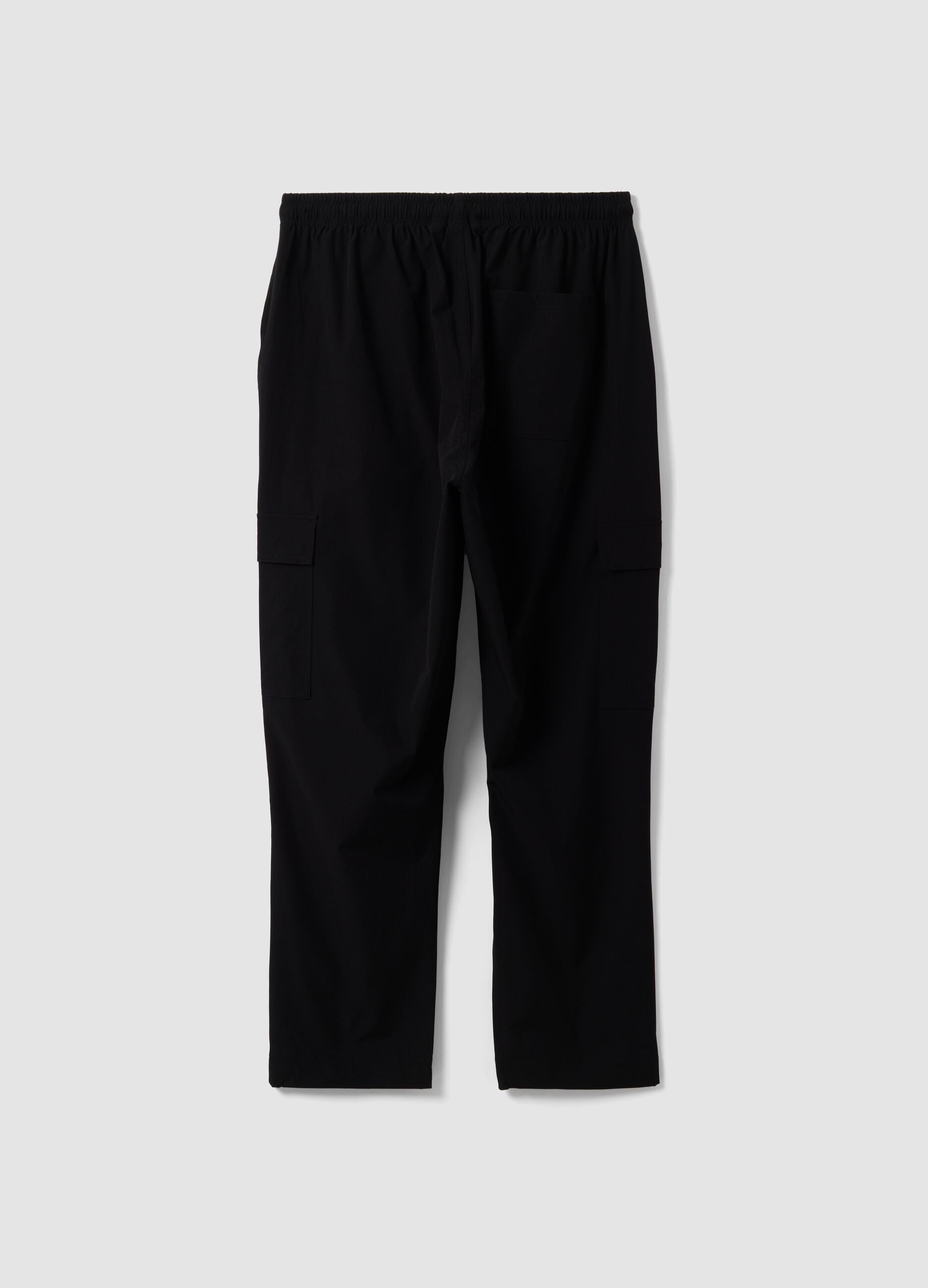 Black sporty cargo trousers with drawstring