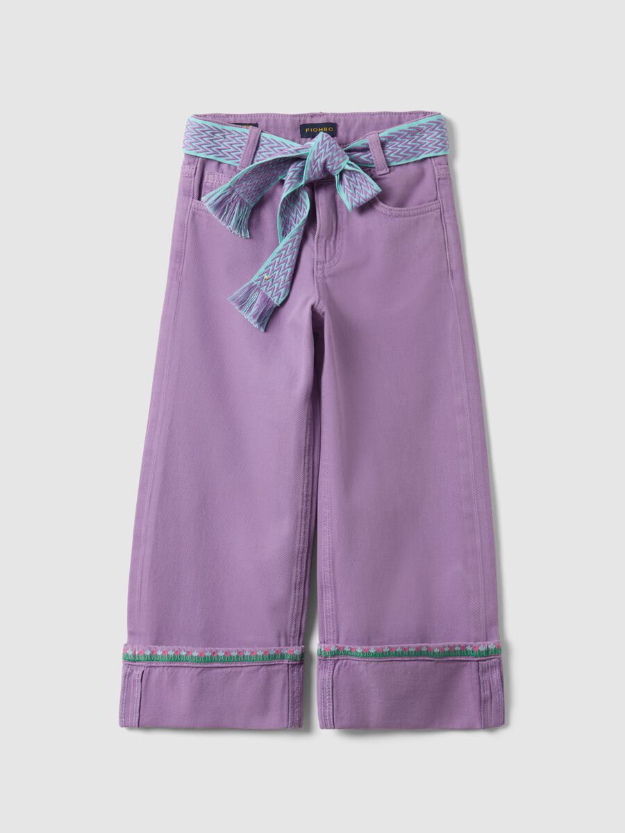 Purple pure cotton regular fit trousers with bow_3