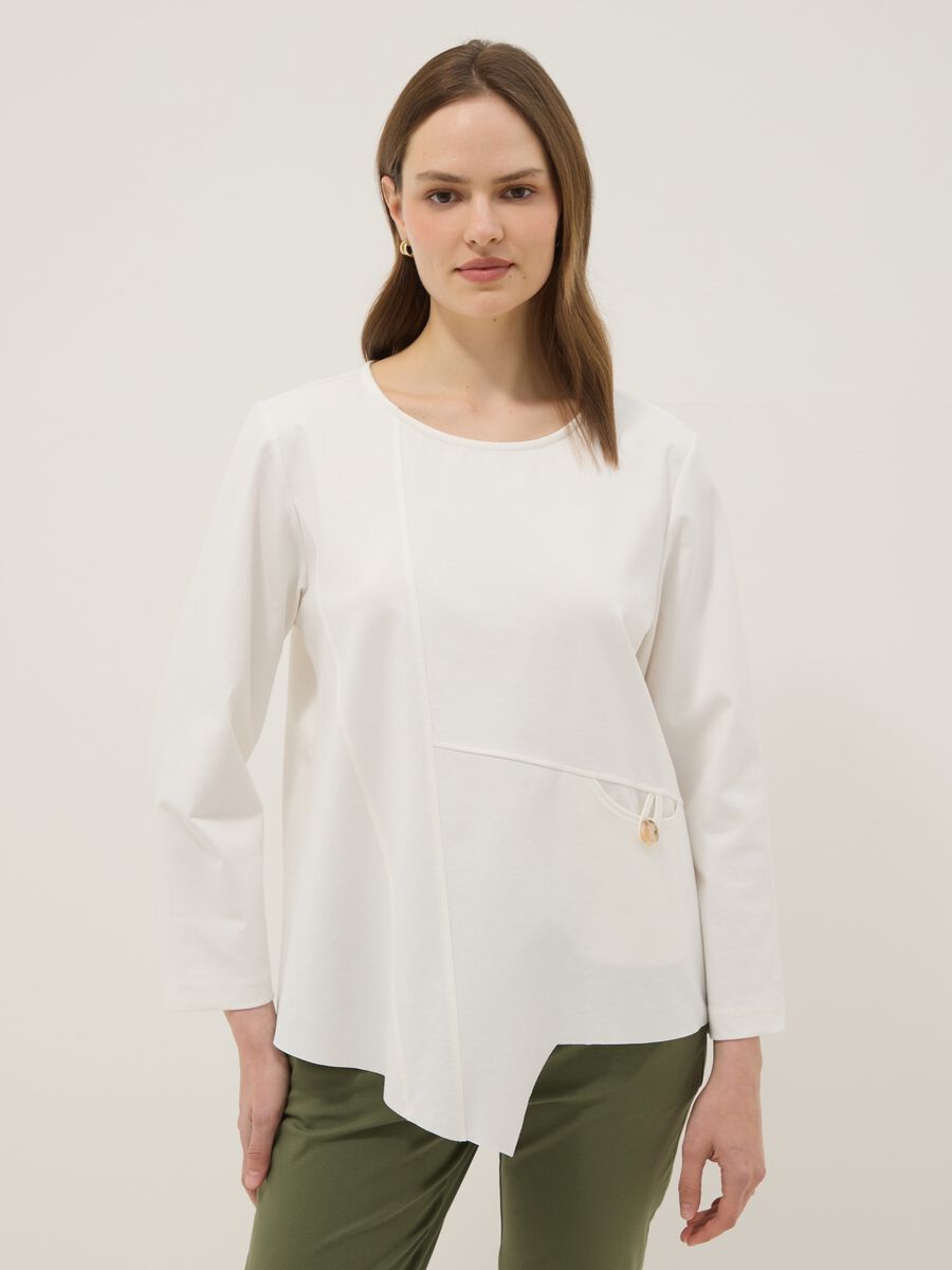 White long-sleeved regular-fit stretch cotton blouse_0