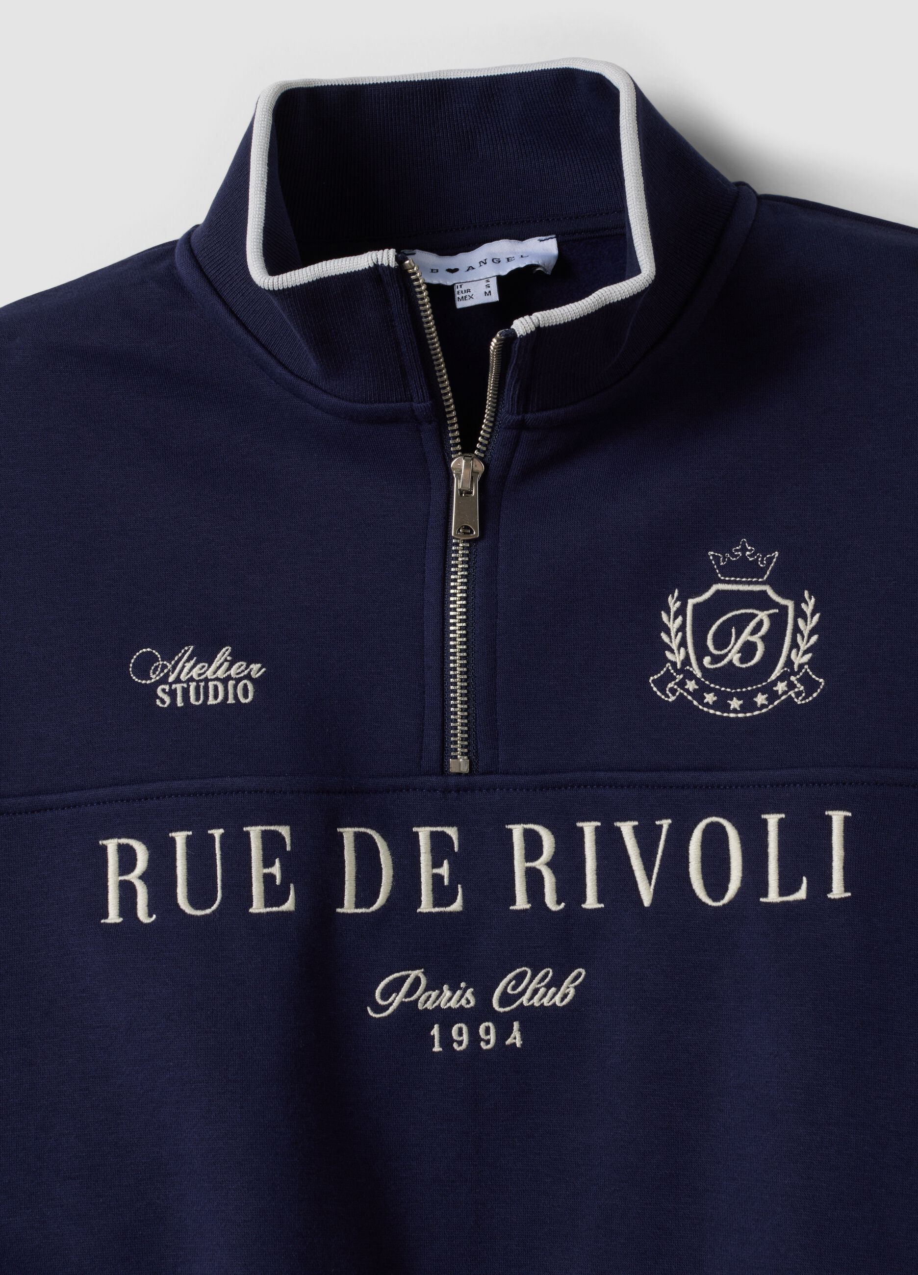 Blue half-zip cotton-blend sweatshirt with front lettering, regular fit