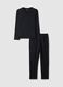 Black long sleeve pyjamas with a V-neck in pure cotton, regular fit_4