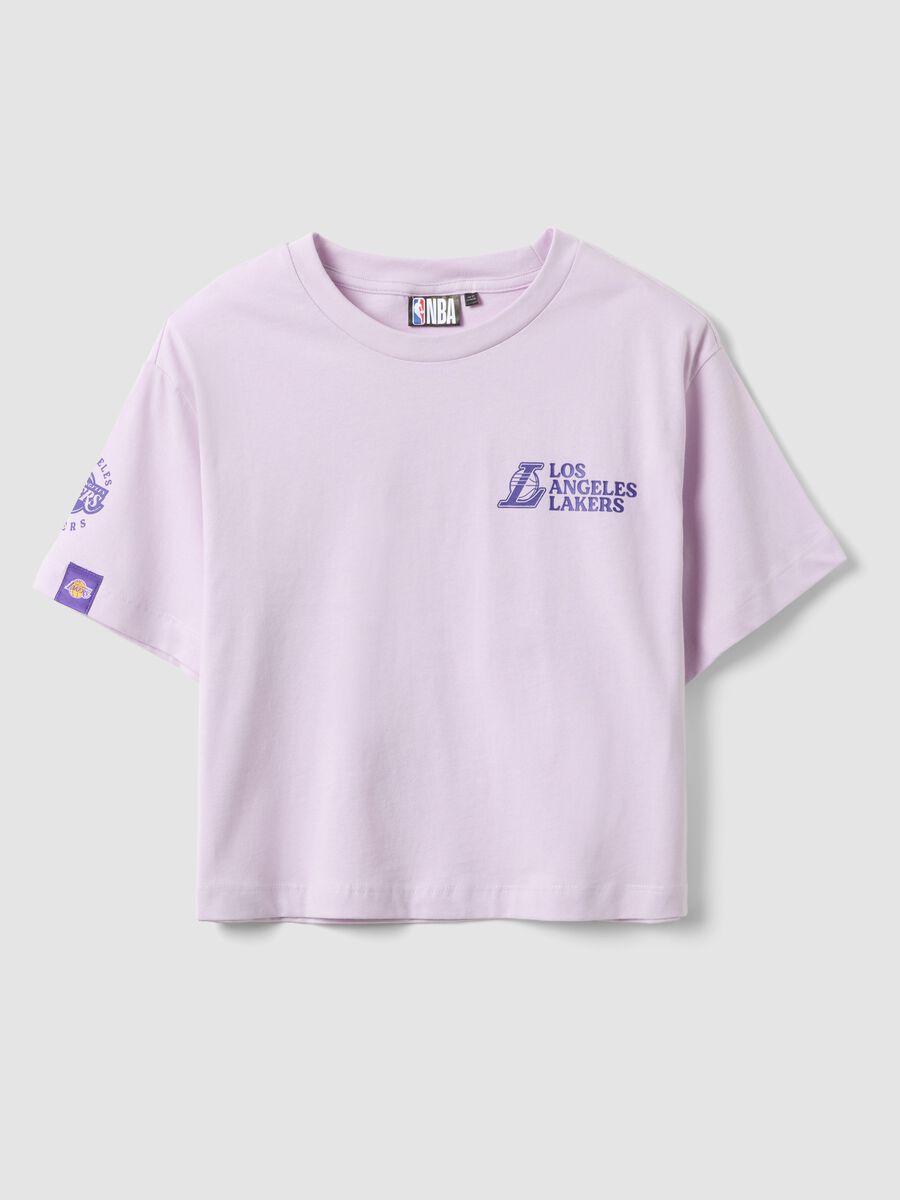 T-shirt in puro cotone viola da ragazza relaxed fit con stampe Lakers_3