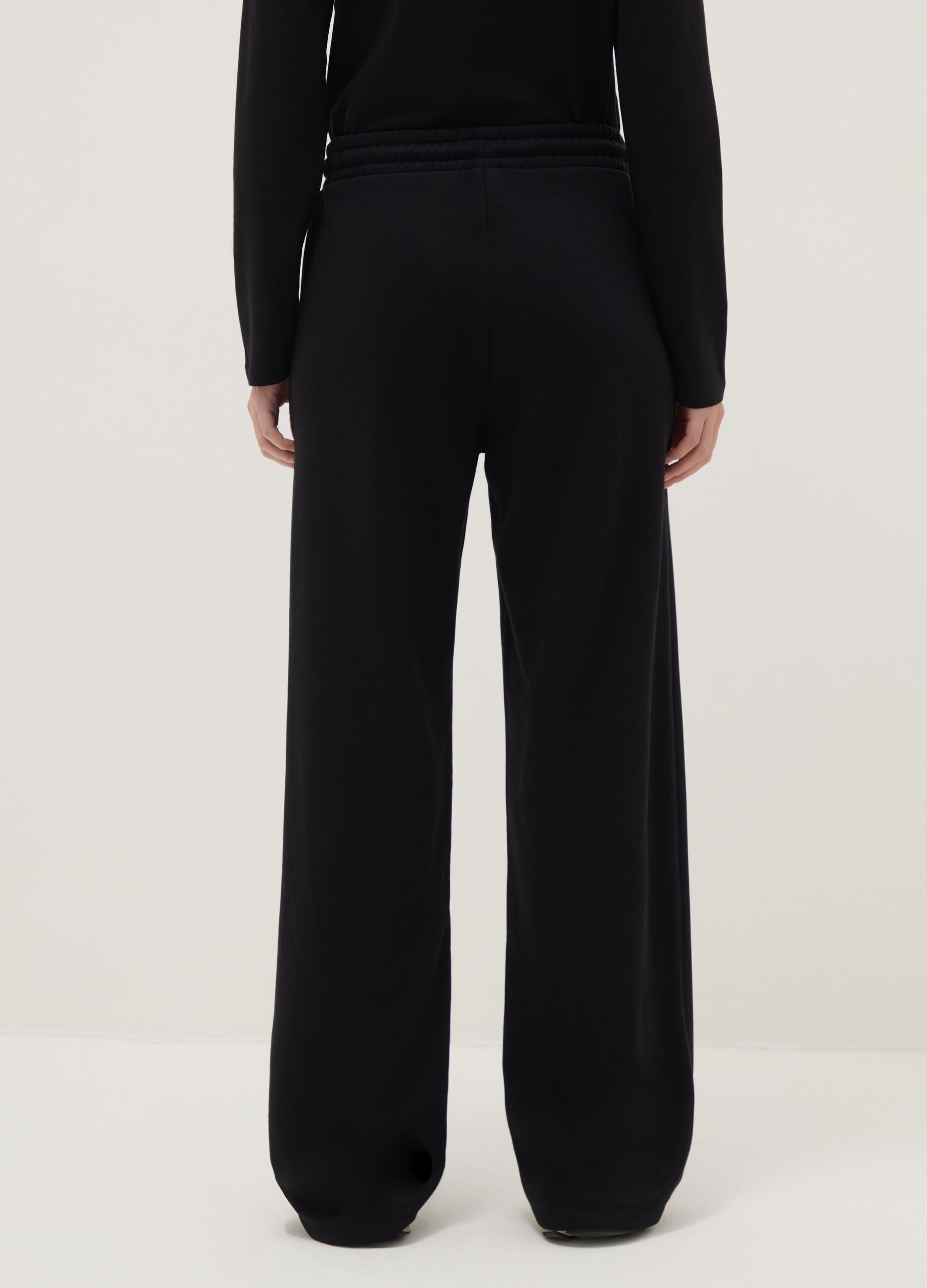 Black cotton blend regular fit trousers