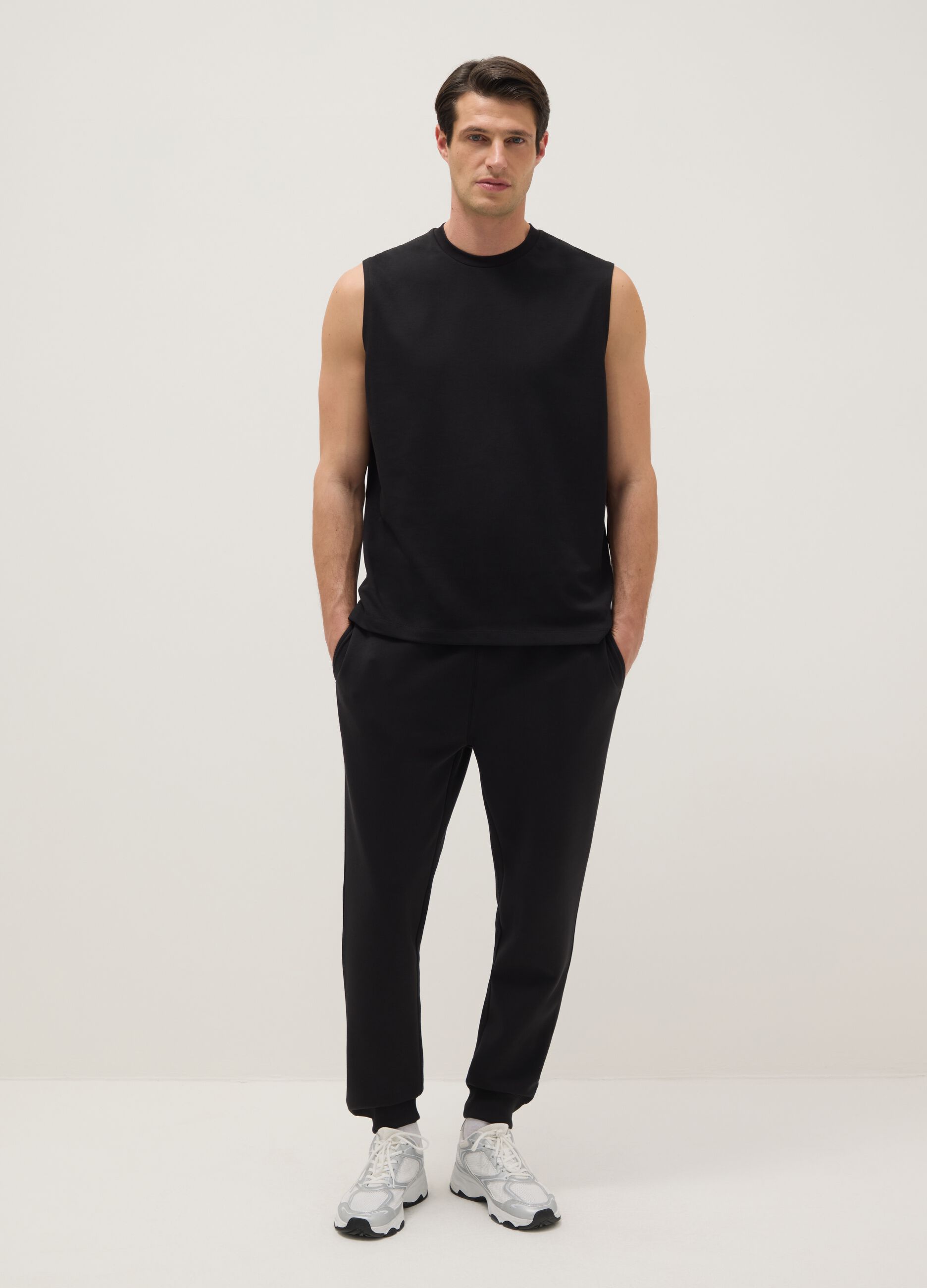 Black cotton blend vest regular fit