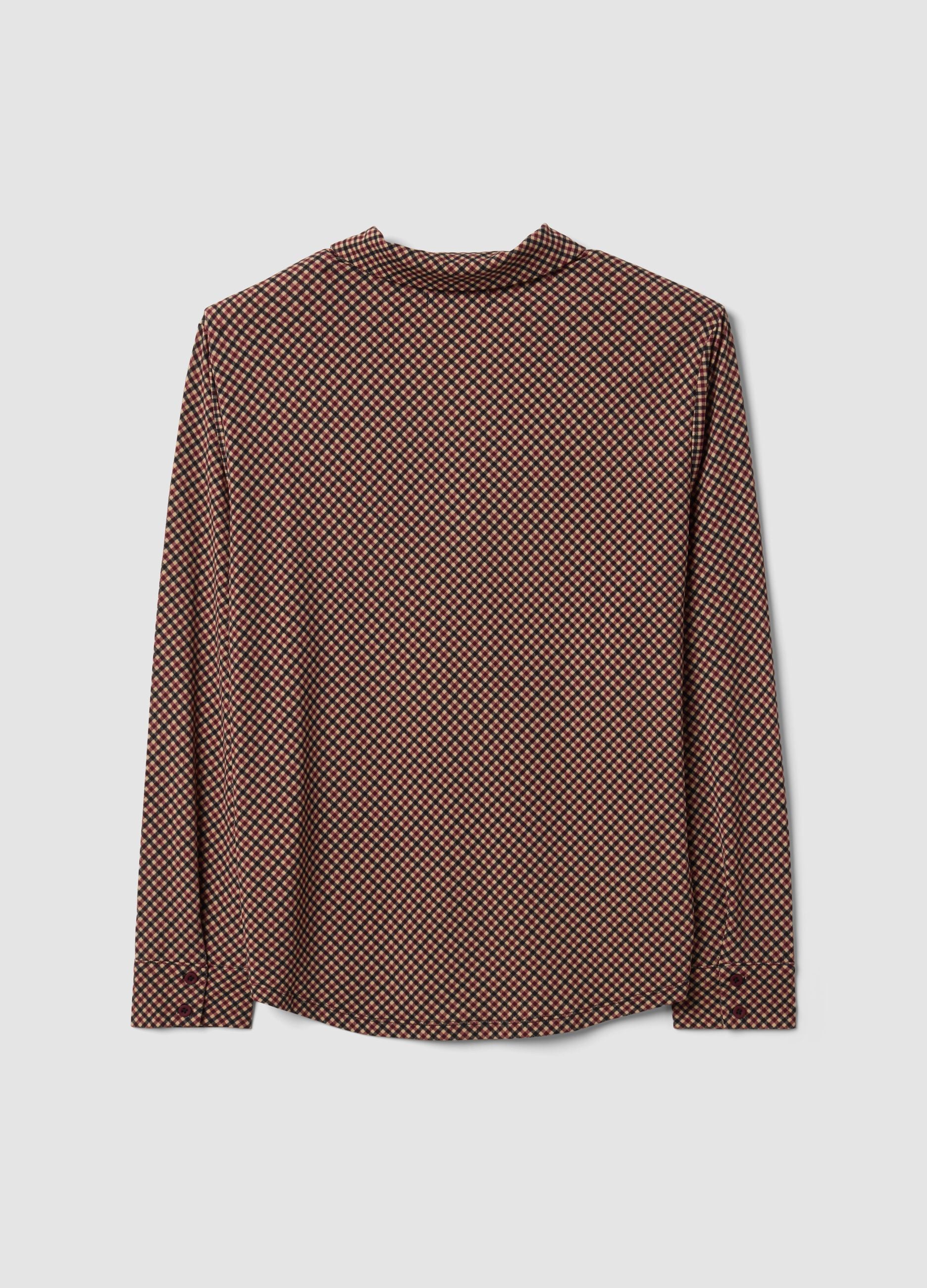 Brown stretch shirt with checked collar, regular fit