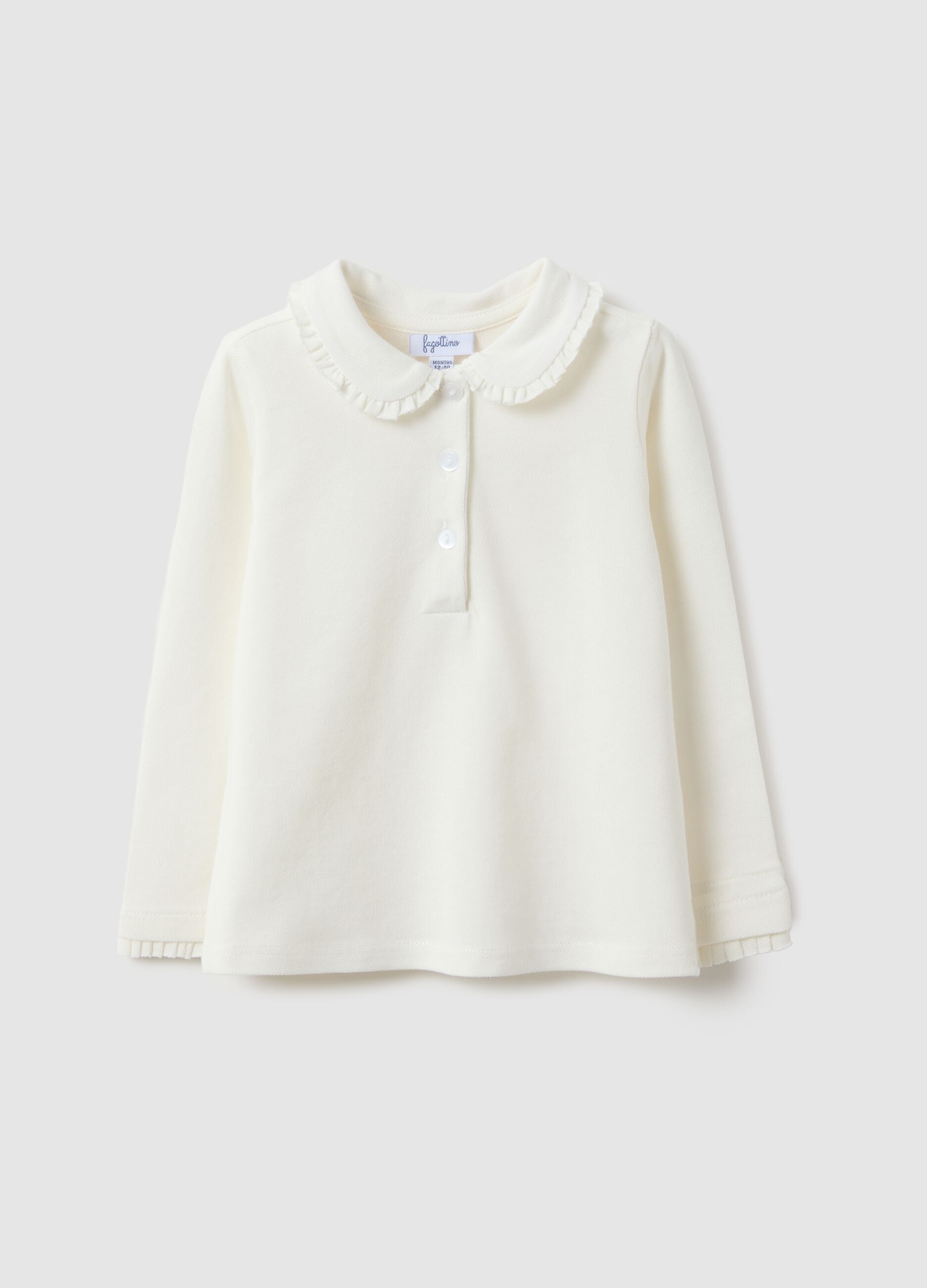Pure cotton white girl's polo regular fit with ruched details
