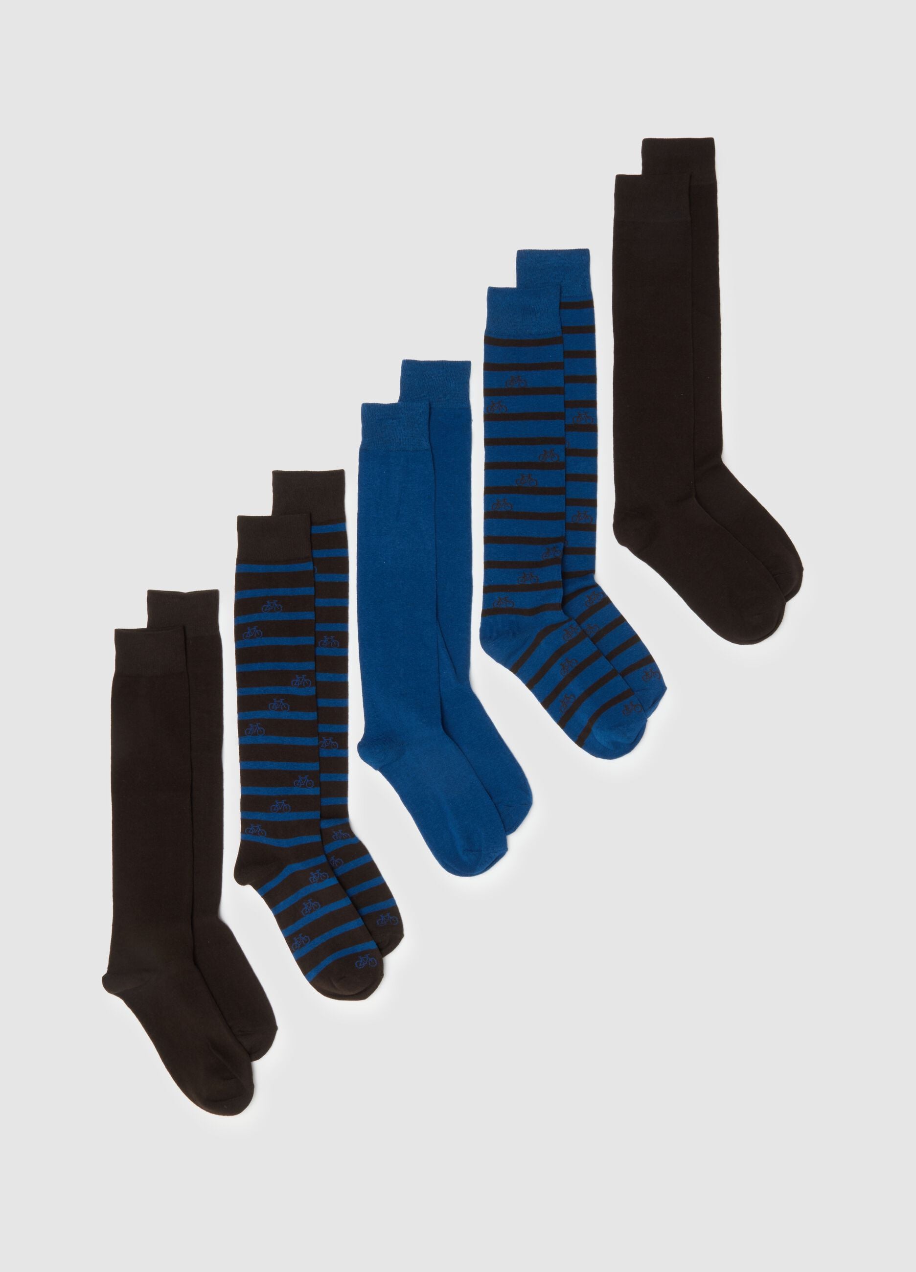 Multipack of long multicoloured cotton blend socks with stripes