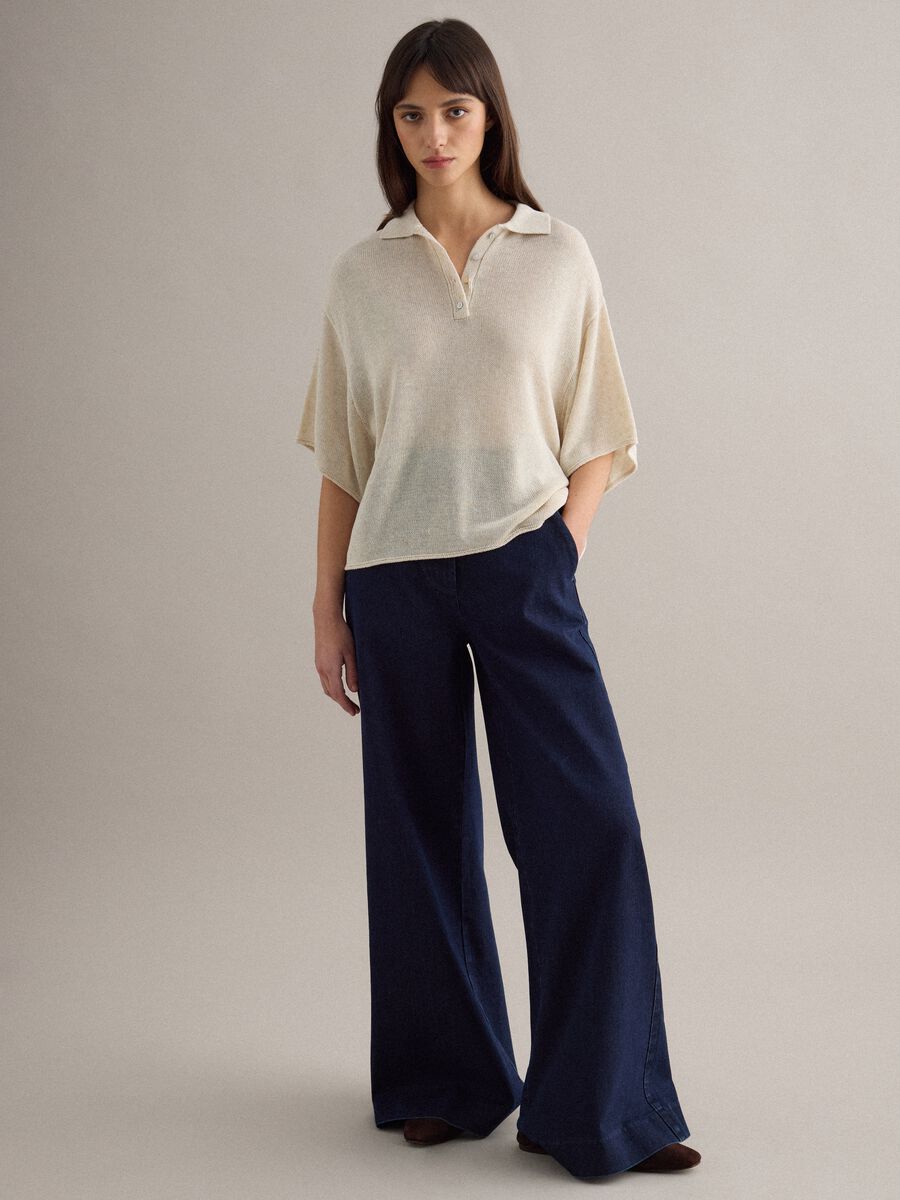 Beige Regular Fit Polo with Elbow-Length Sleeves_1