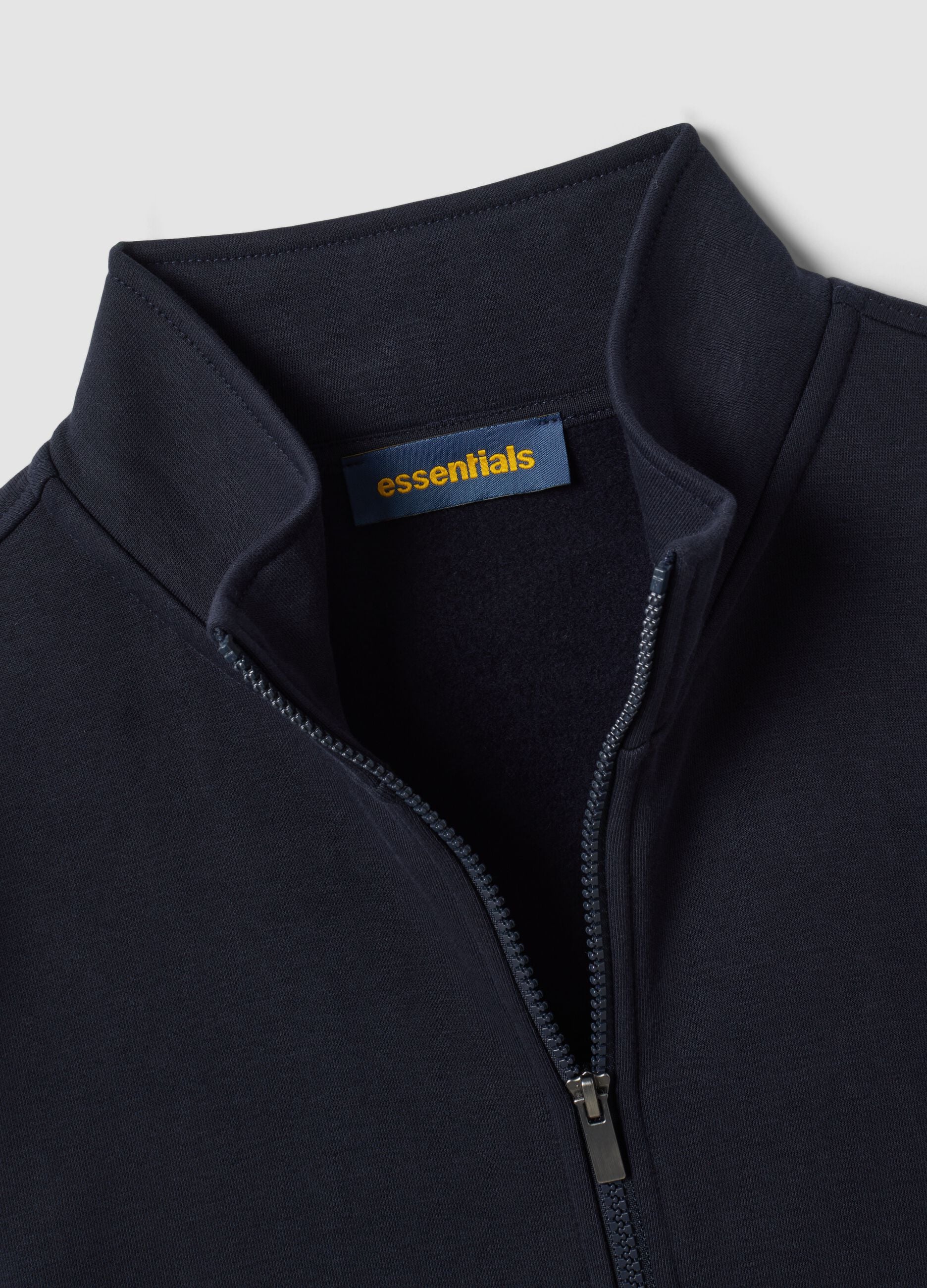 Felpa blu in misto cotone con girocollo e zip regular fit