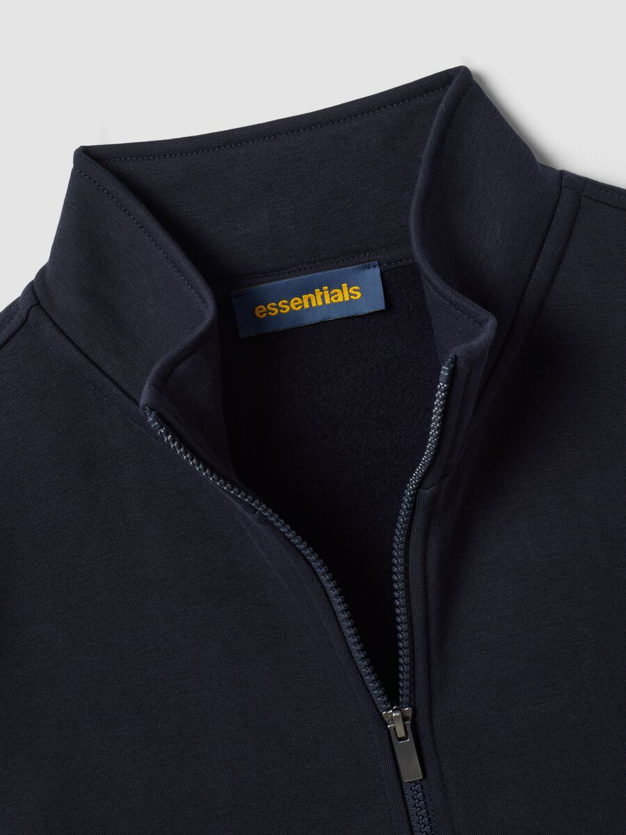 Blue cotton-blend sweatshirt with crew neck and zip, regular fit_1