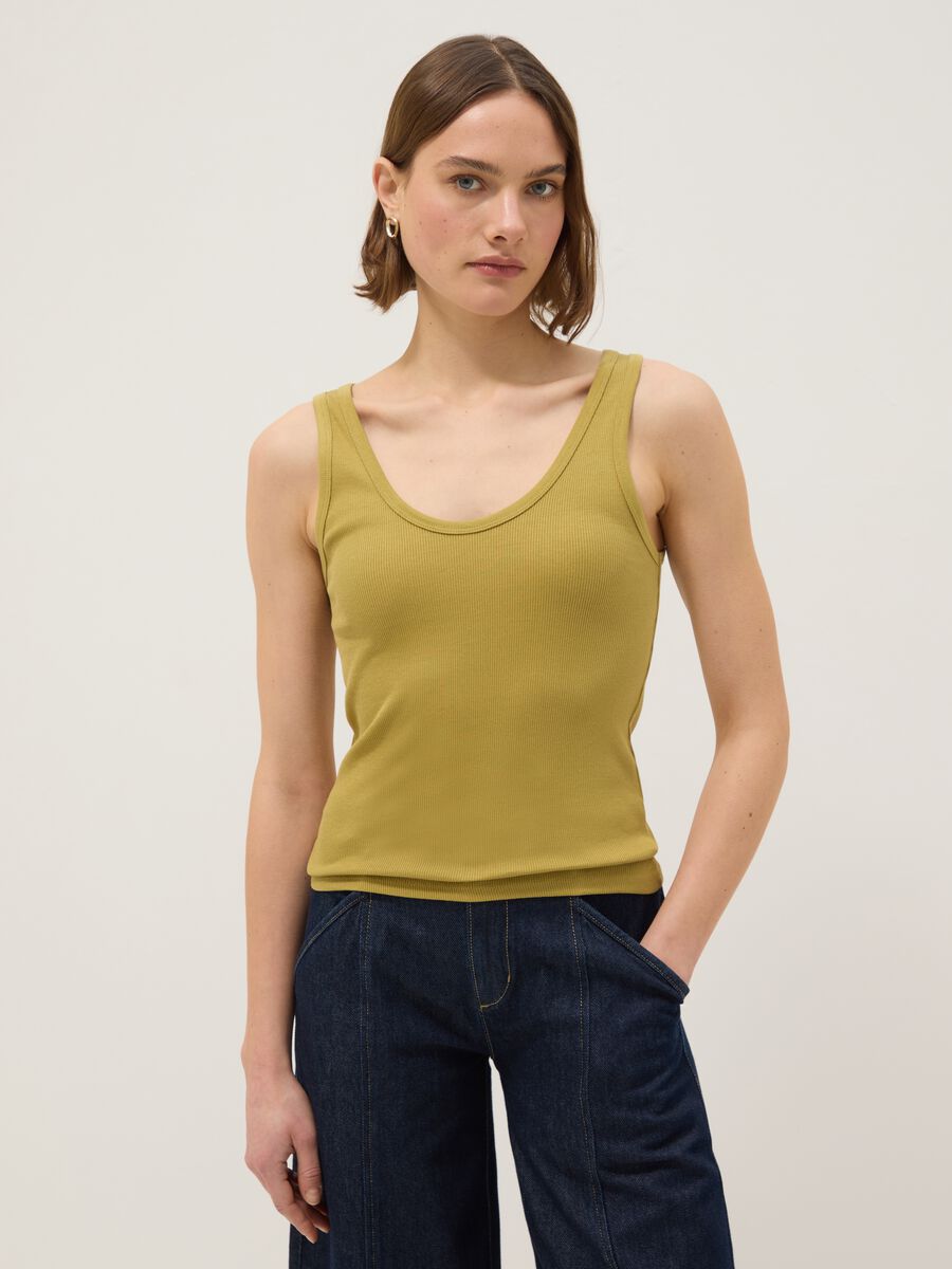 Yellow regular fit stretch cotton tank top_0