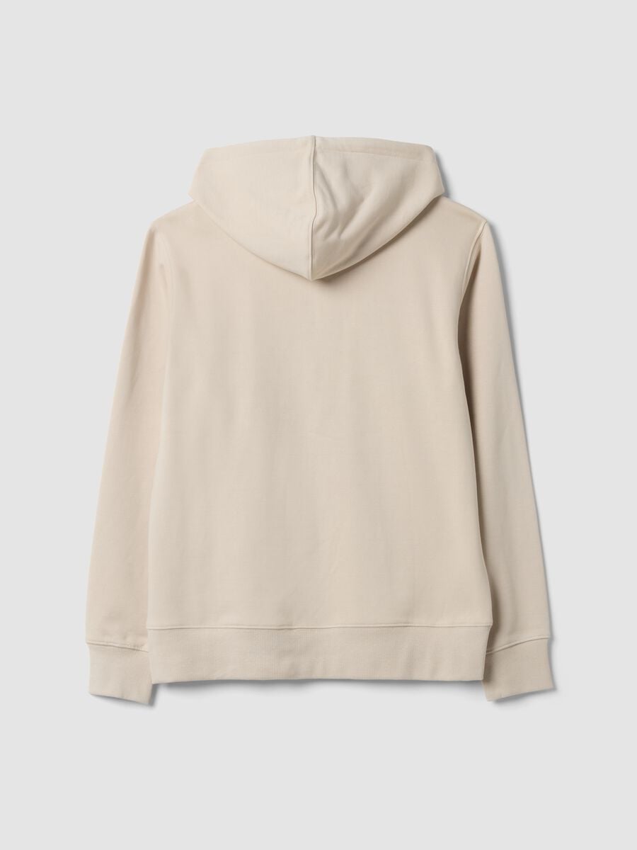 Beige cotton-blend sweatshirt with crew neck and hood_2