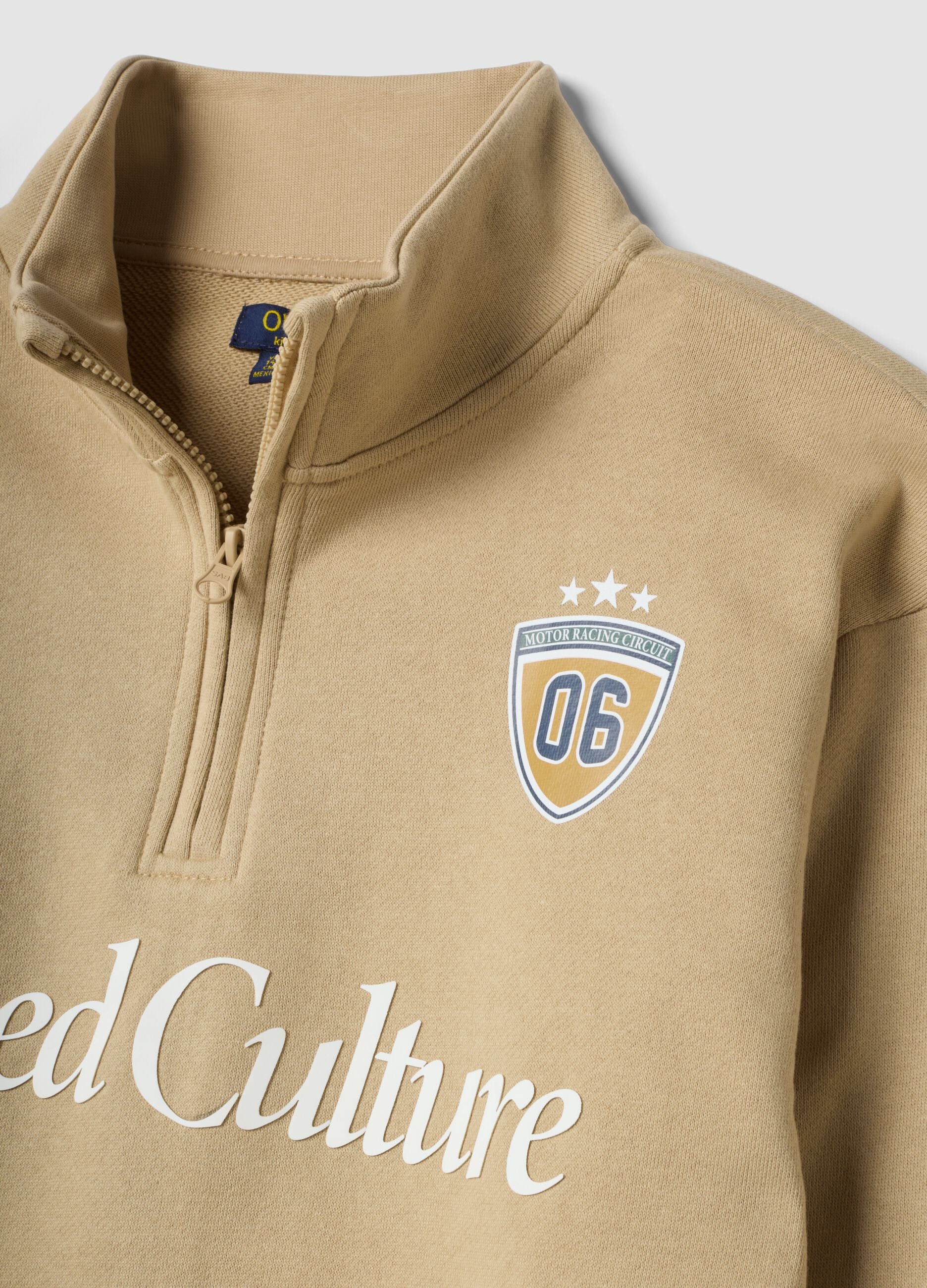 Beige cotton half-zip sweatshirt, relaxed fit