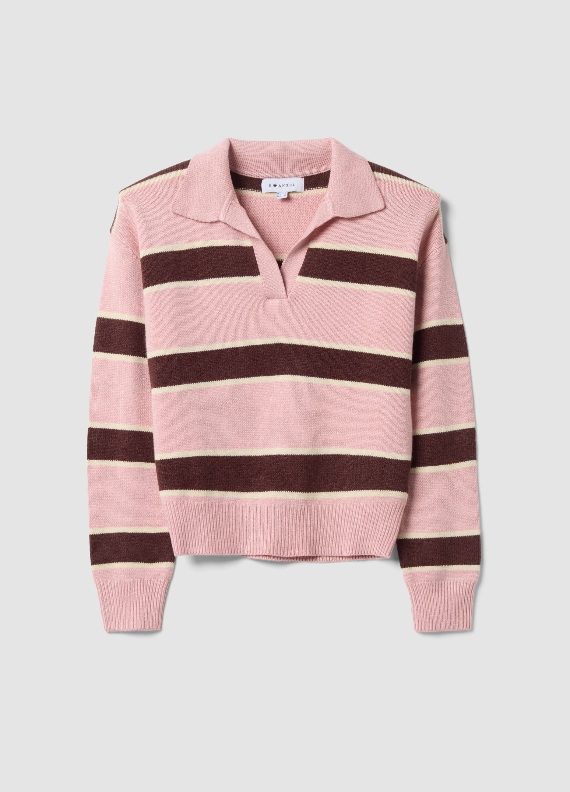 Pink striped viscose-blend polo-collar jumper, regular fit