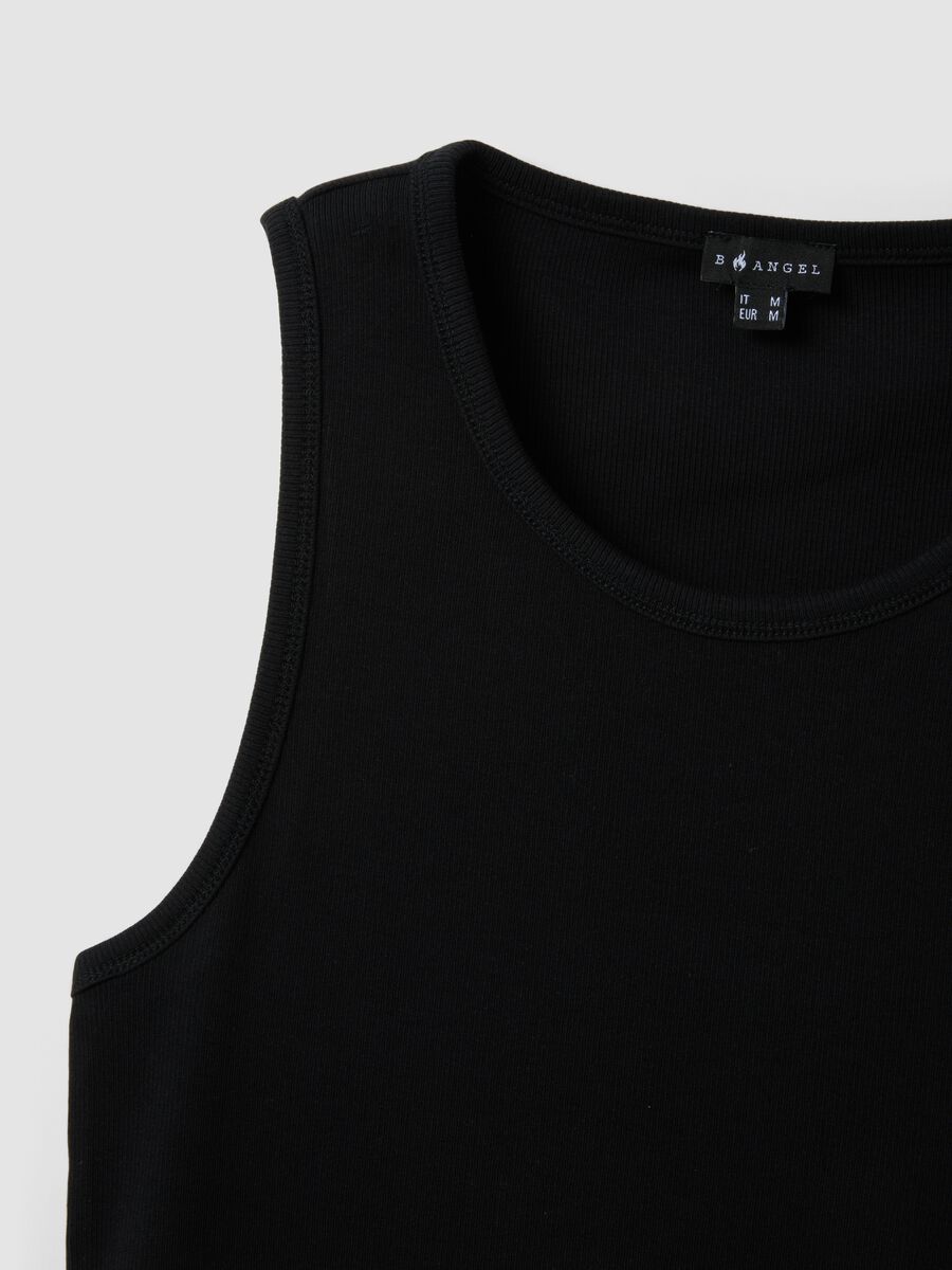 Black ribbed stretch-cotton fitted tank top_5