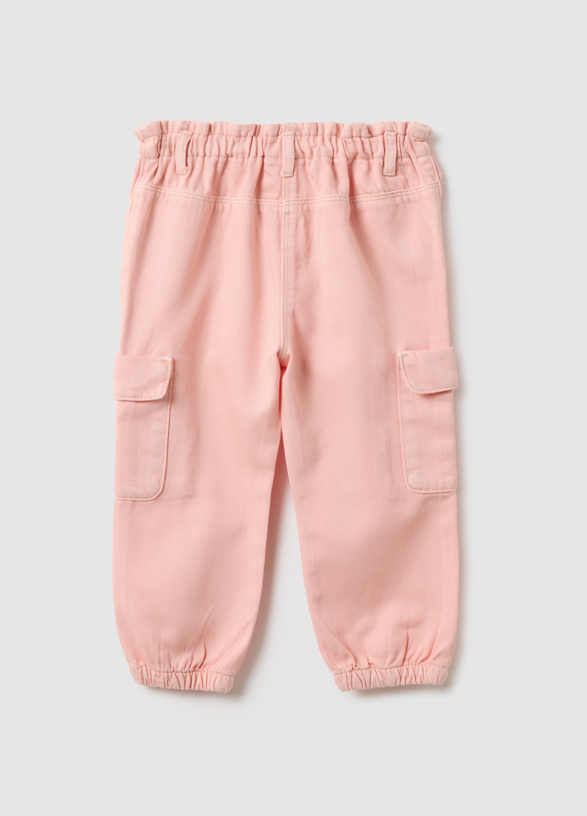Girls' baggy cargo trousers in pure pink cotton