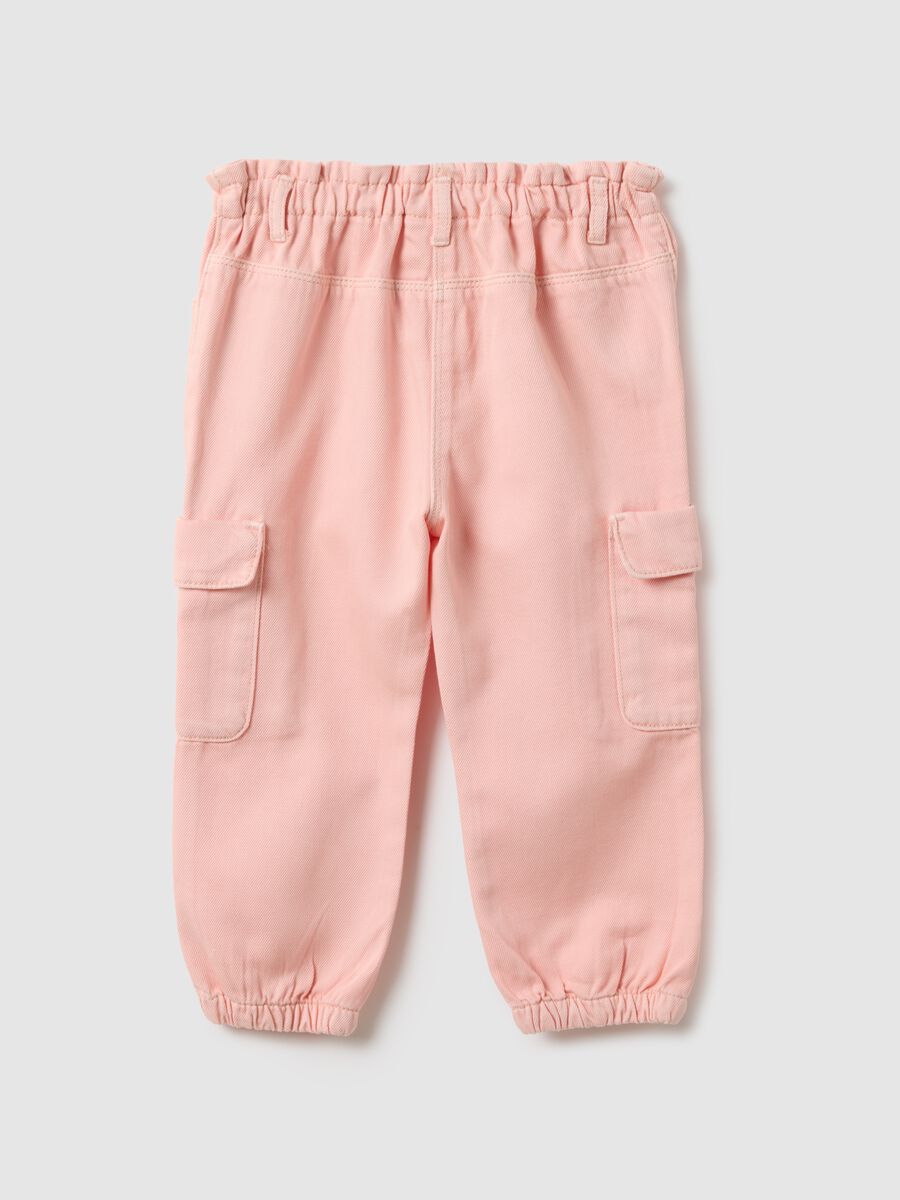 Girls' baggy cargo trousers in pure pink cotton_1