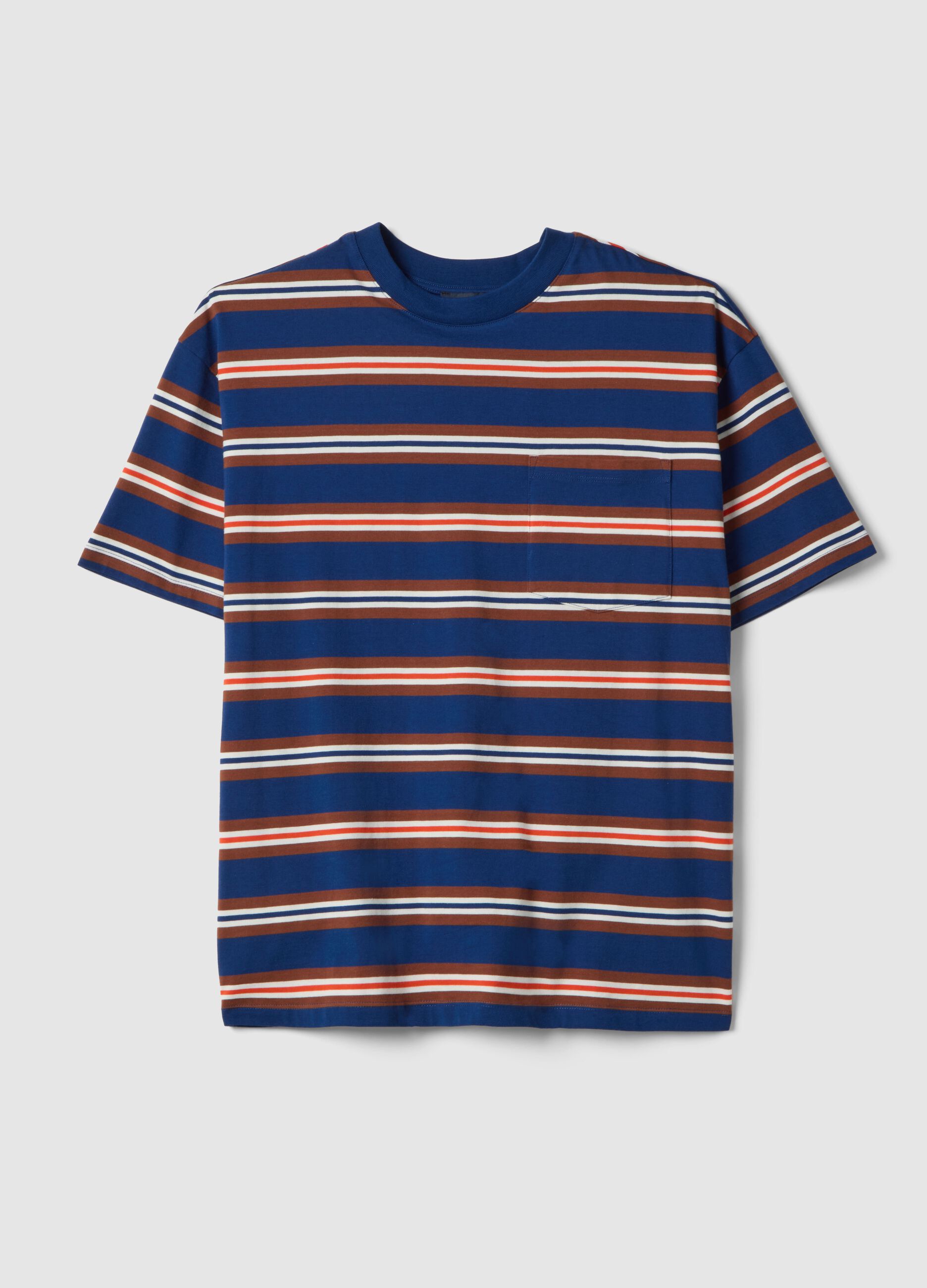 Multicolour striped pure cotton t-shirt with relaxed fit