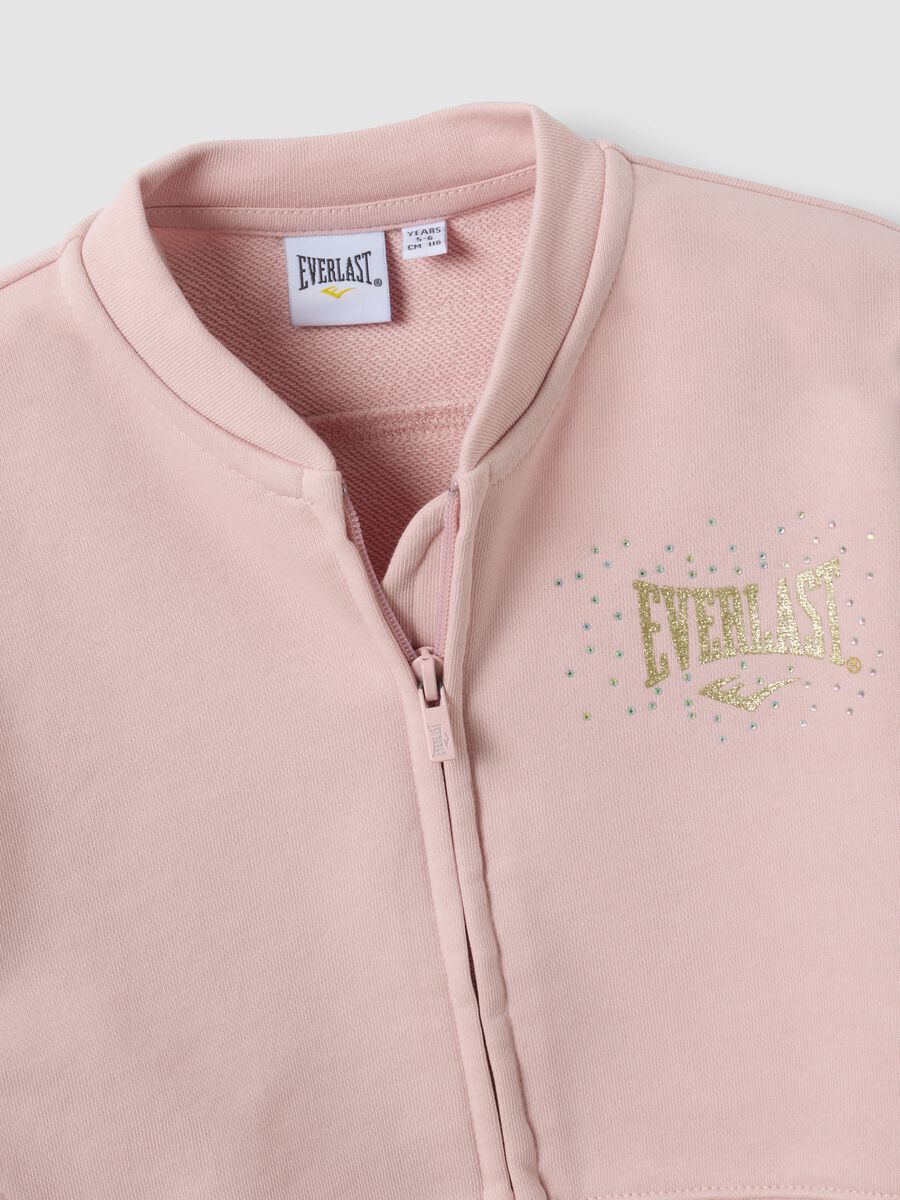 Pink zip-up cotton-blend sweatshirt, regular fit, for girls_2
