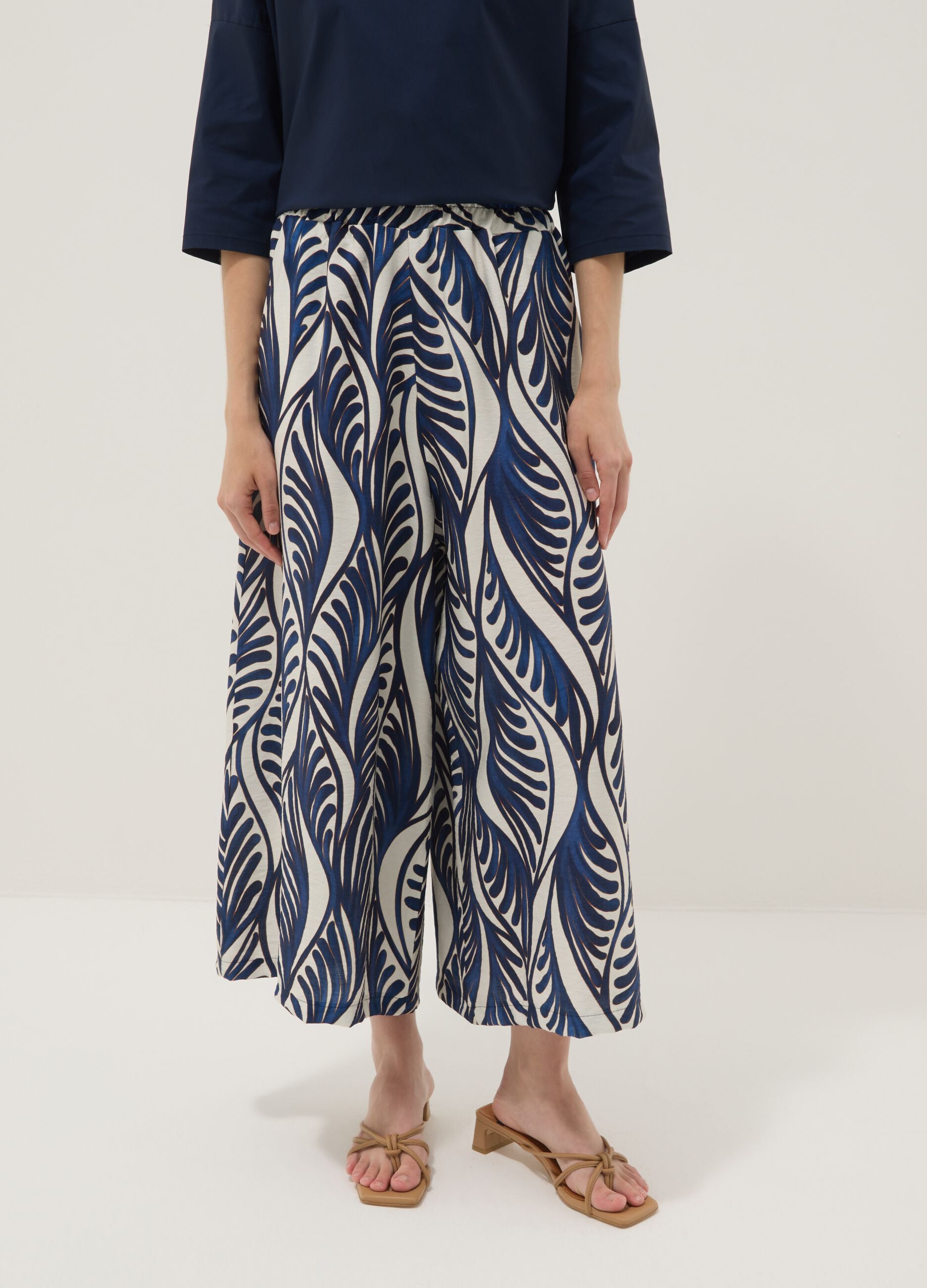 Blue viscose-blend palazzo trousers