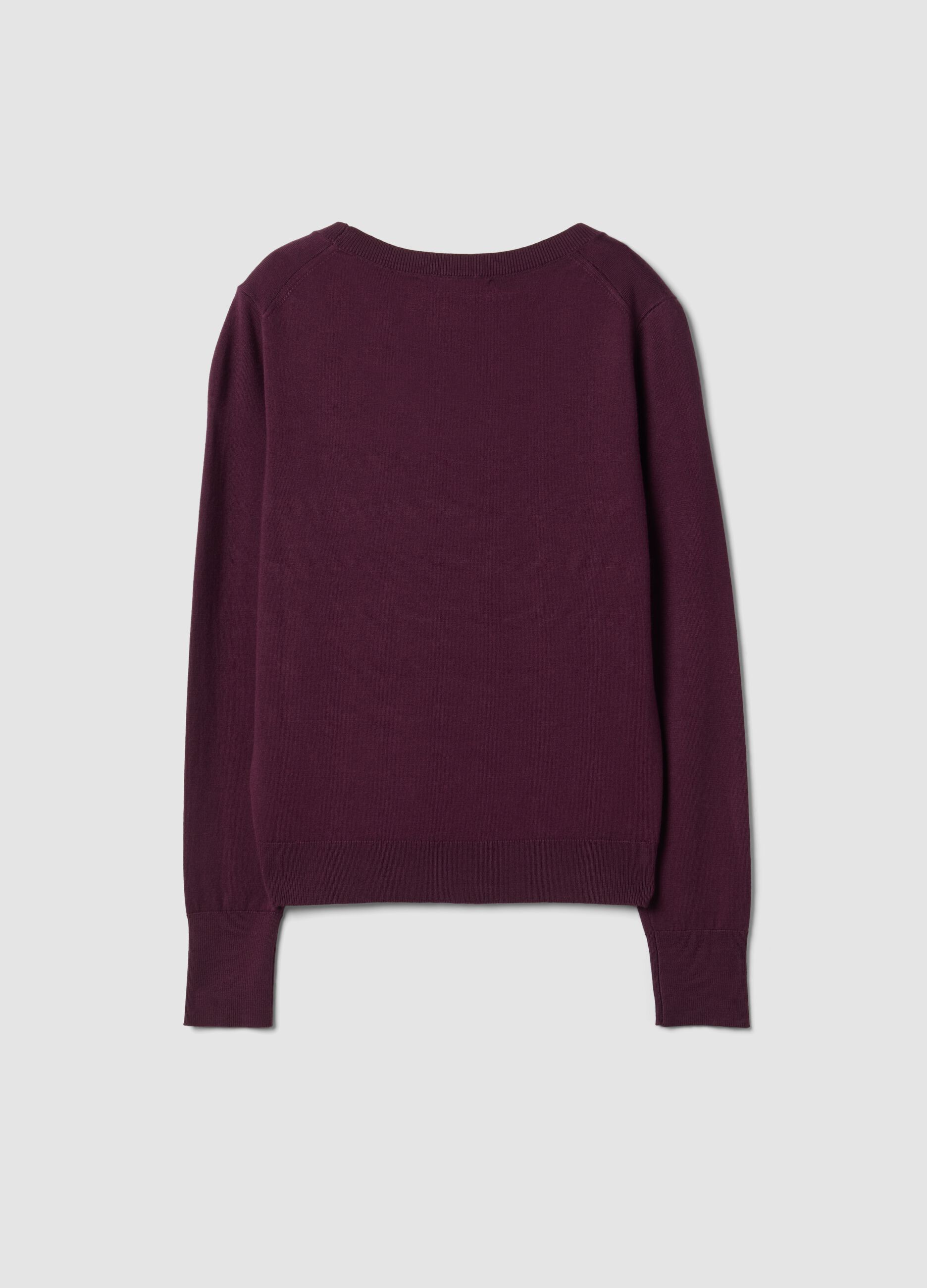 Purple viscose-blend crew-neck top