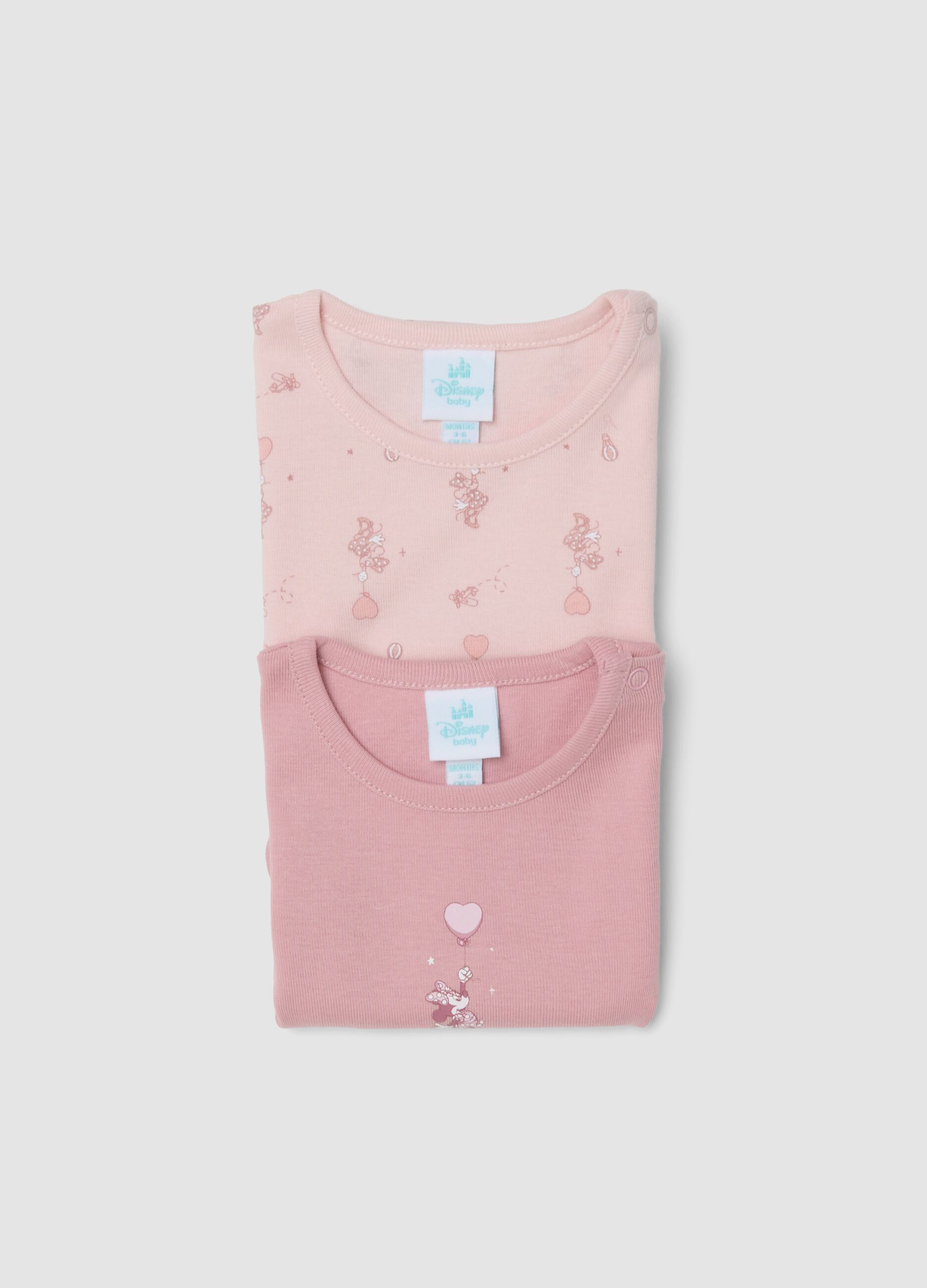 2-pack pink organic cotton Minnie print bodysuits for baby girl