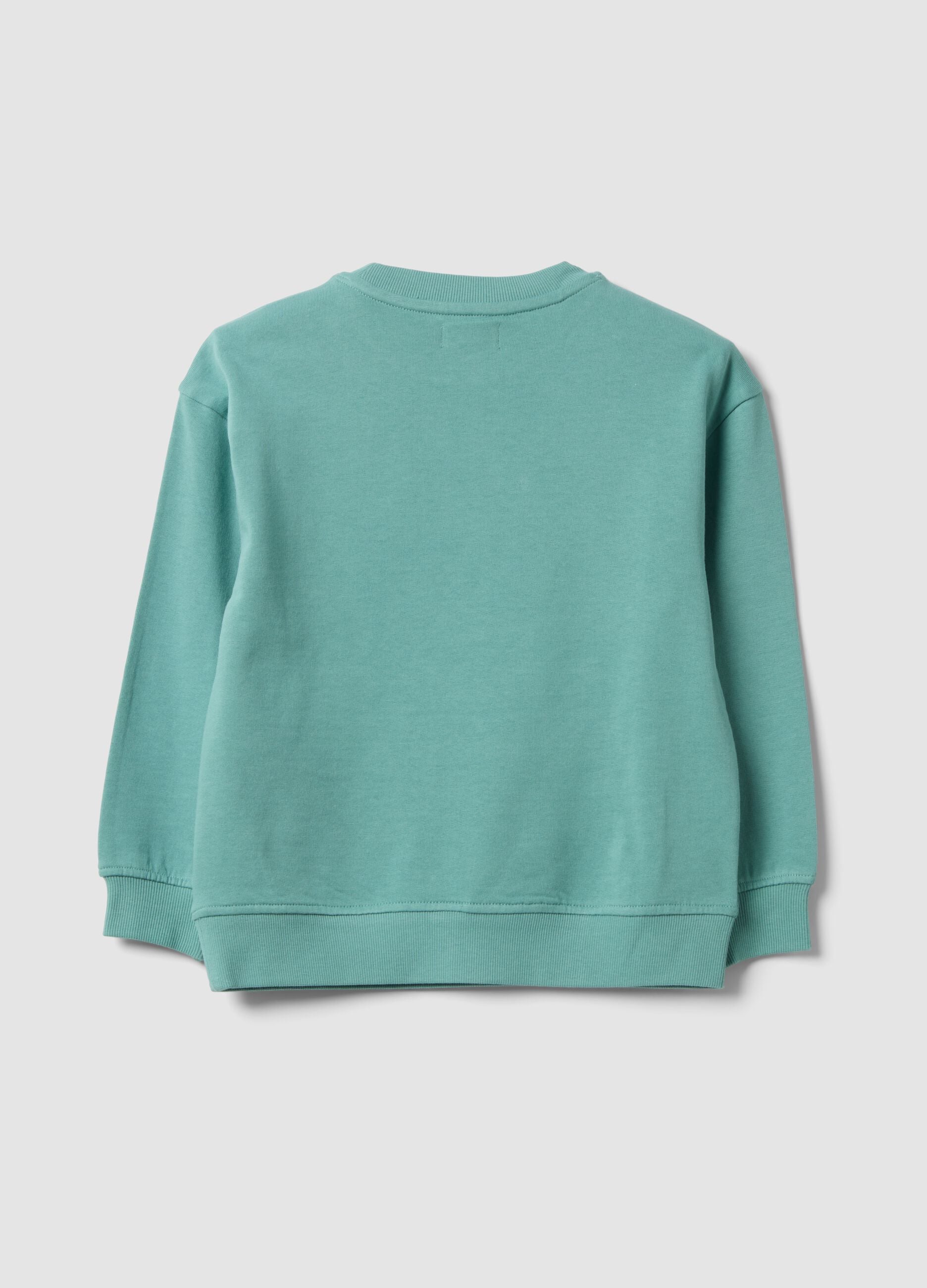 Green oversized pure cotton hoodie with print and kangaroo pocket for boys