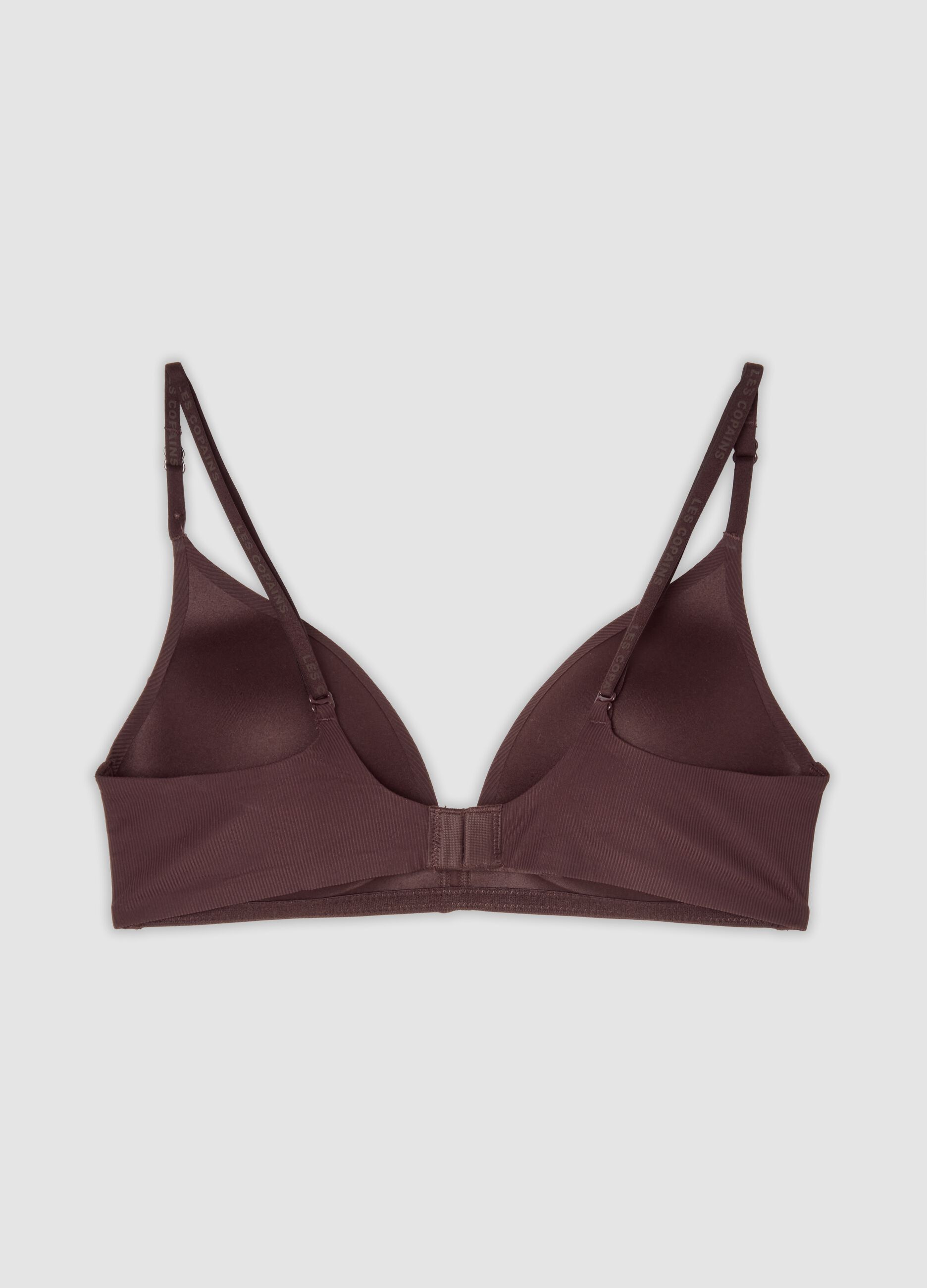 Brown padded stretch-microfibre bra