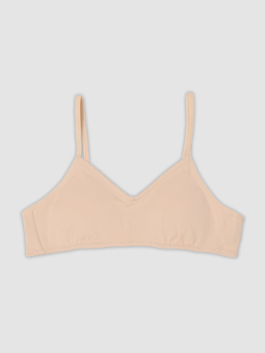 Beige stretch organic cotton bra for girls_0
