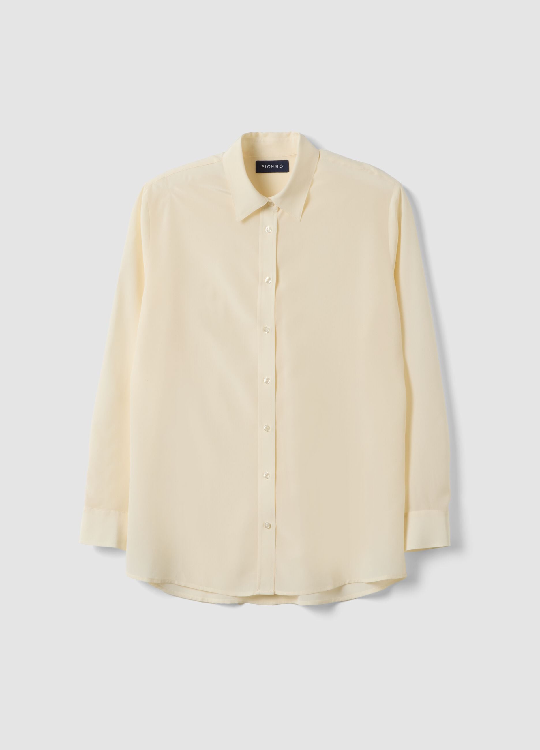 Beige pure silk shirt with classic collar and regular fit