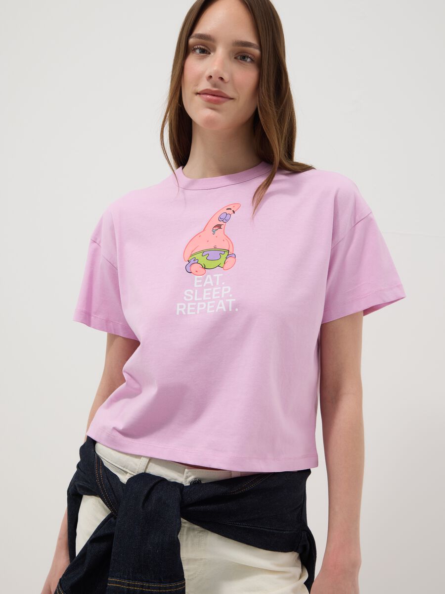 Regular fit pink pure cotton T-shirt with Patrick Star print_0