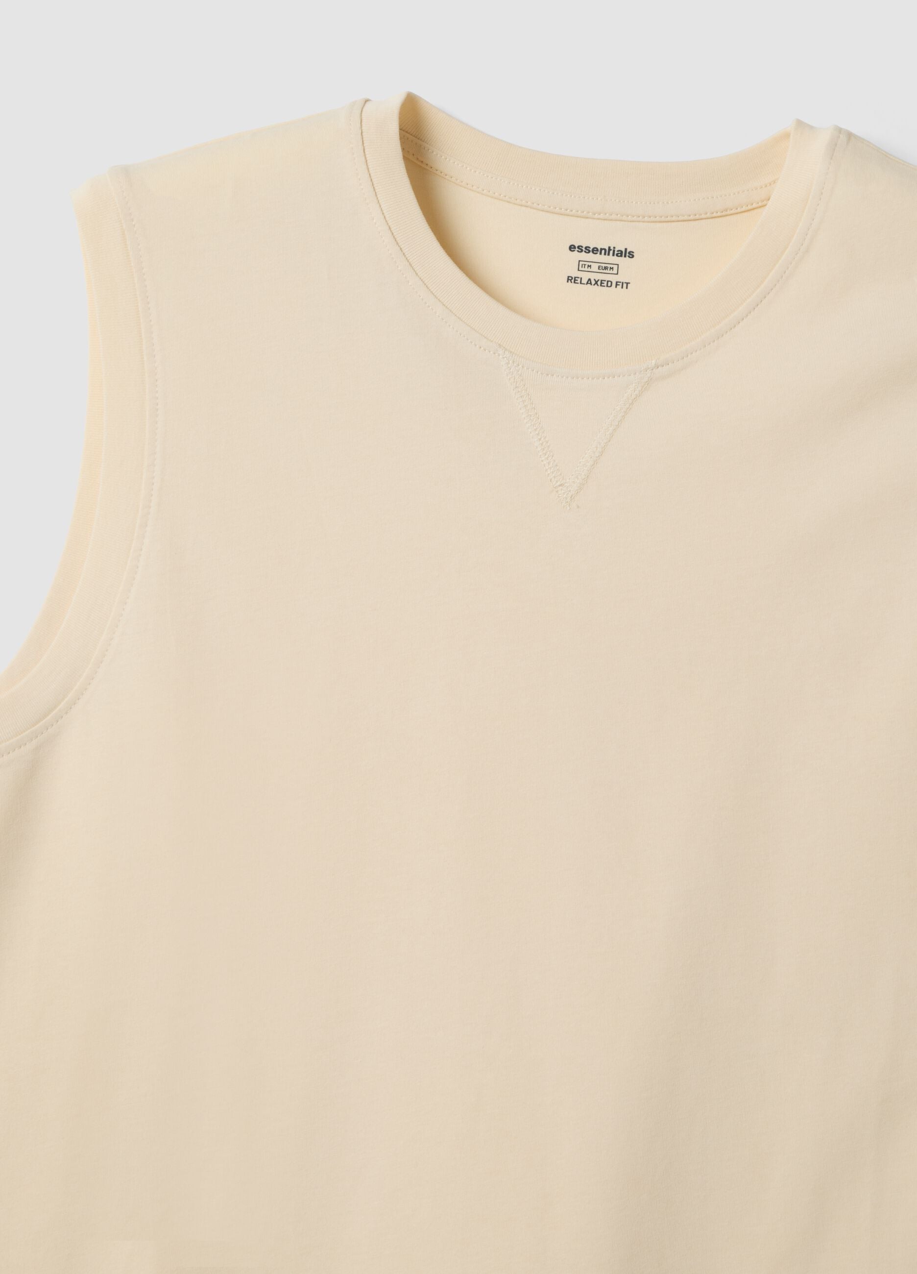 Beige crew-neck pure cotton vest top, relaxed fit