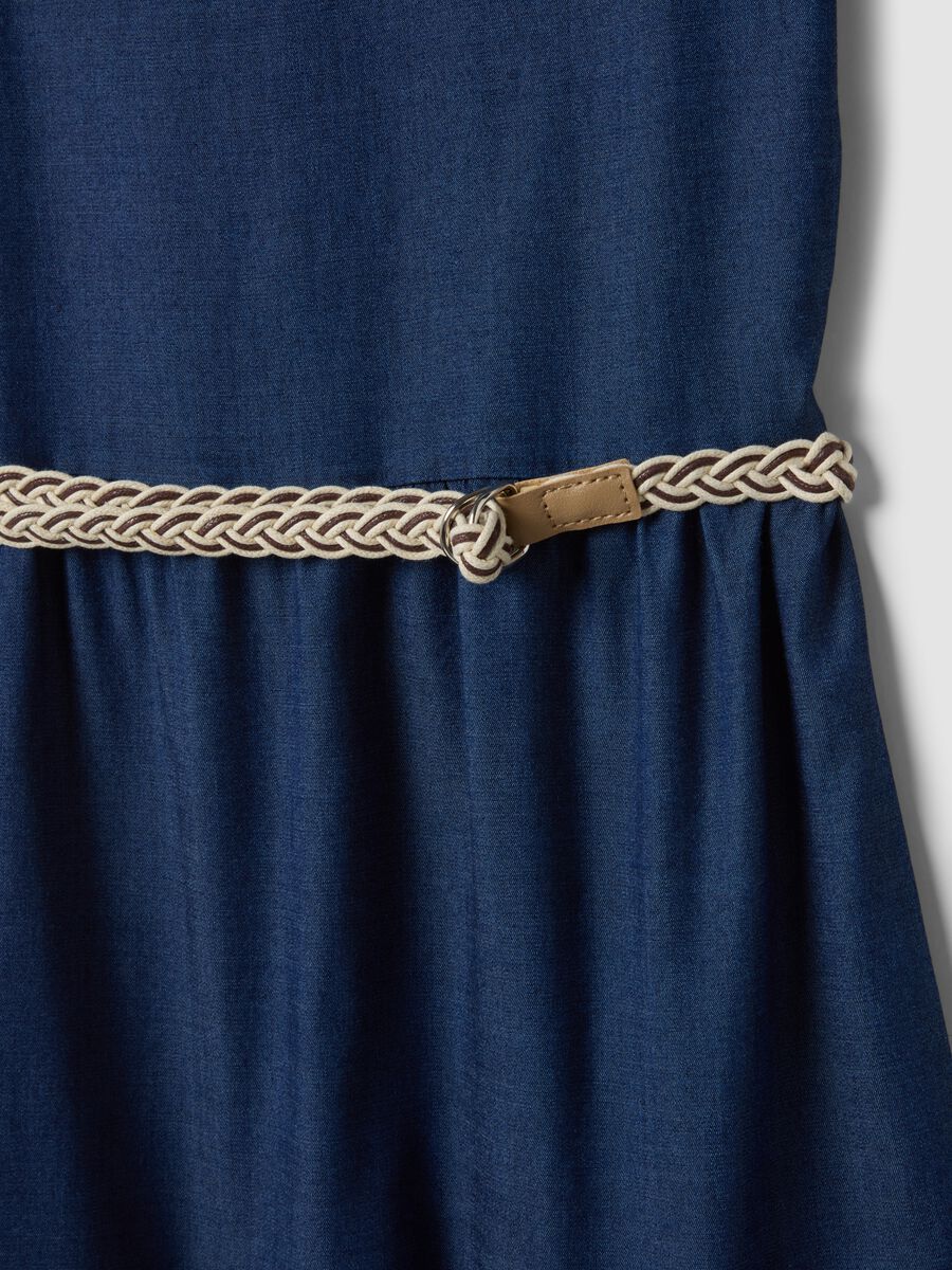 Blue midi dress in pure lyocell with braided belt_5