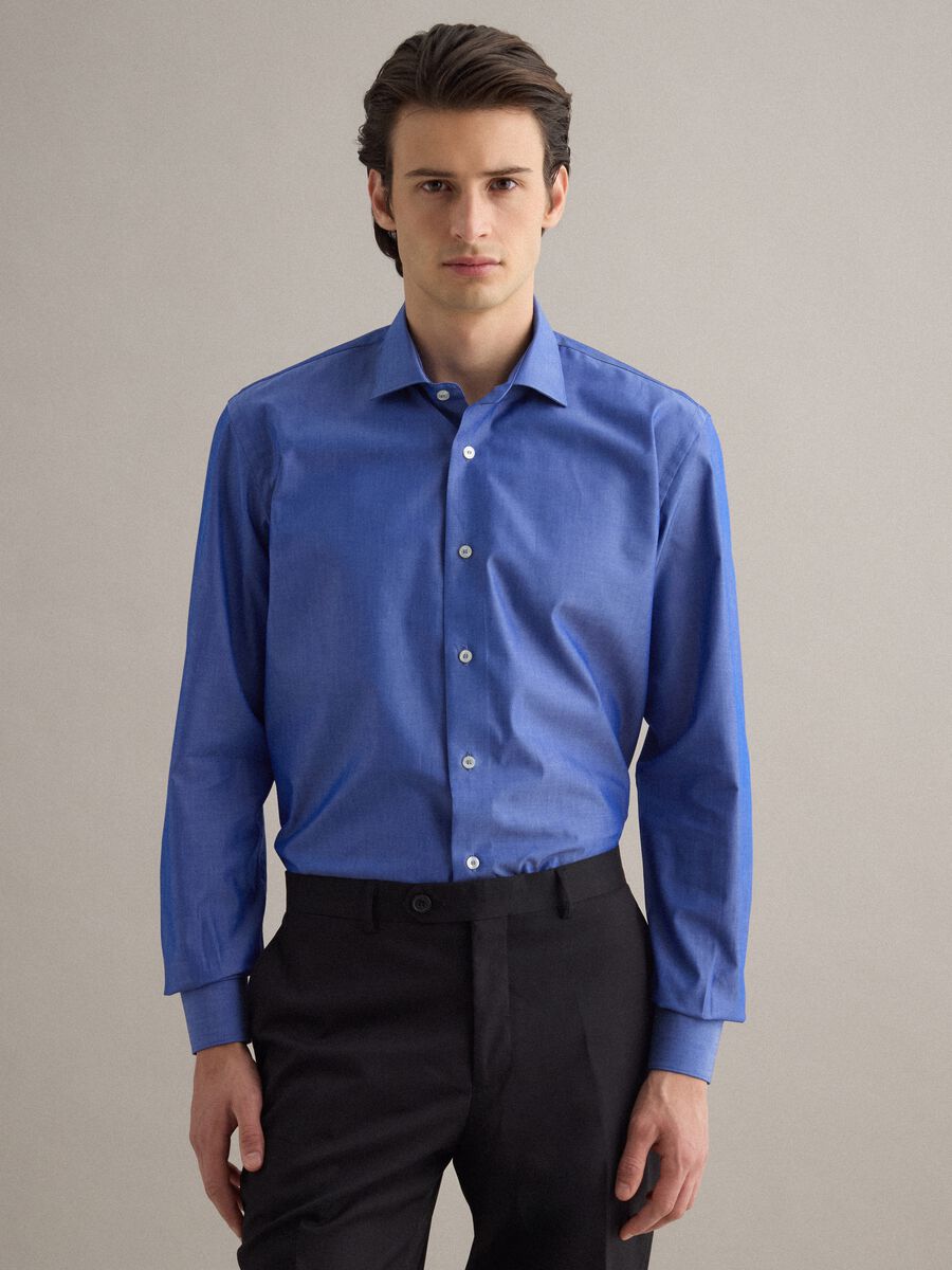 Camicia a maniche lunghe in puro cotone blu regular fit_0